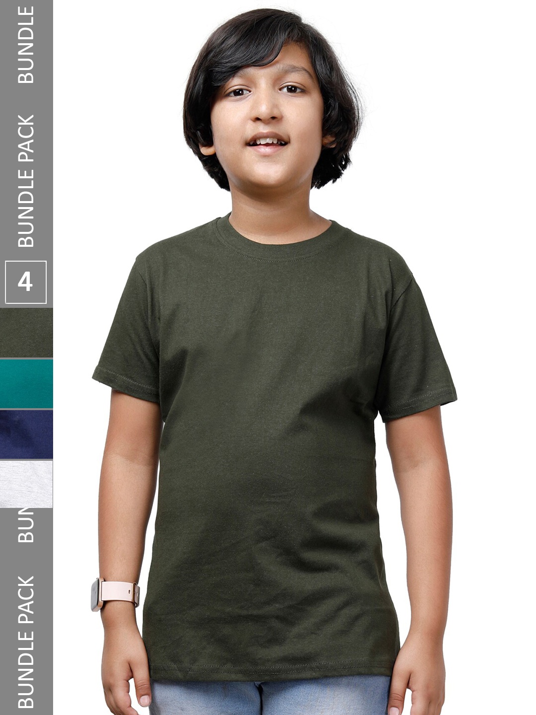 

IndiWeaves Boys Pack Of 4 Regular Fit Cotton T-shirt, Olive