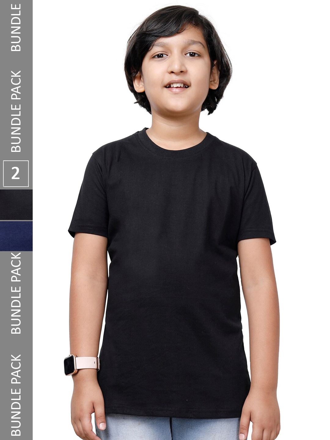 

IndiWeaves Boys Pack of 2 Round Neck Regular Fit Cotton T-shirt, Black