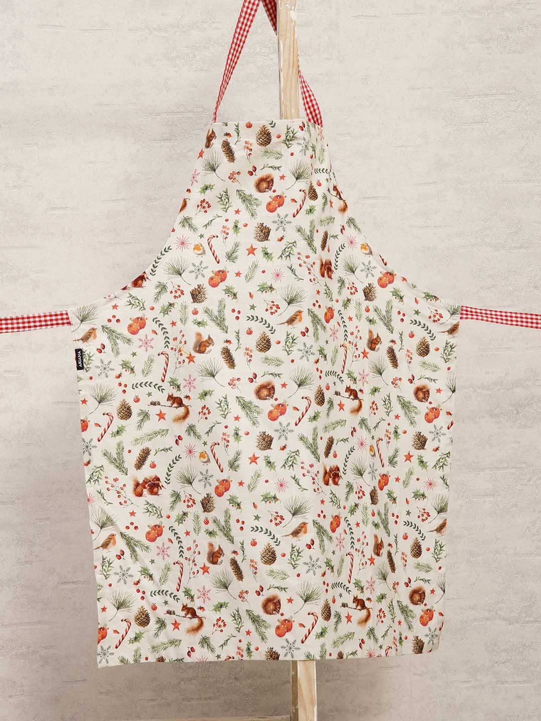 

Ariana Cream-Colored & Red Printed Cotton Apron, Multi