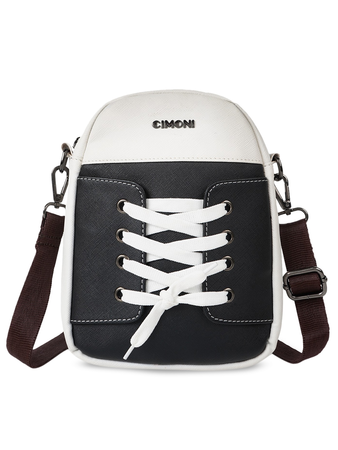 

CIMONI Lace Up Colorblocked Structured Sling Bag, Black