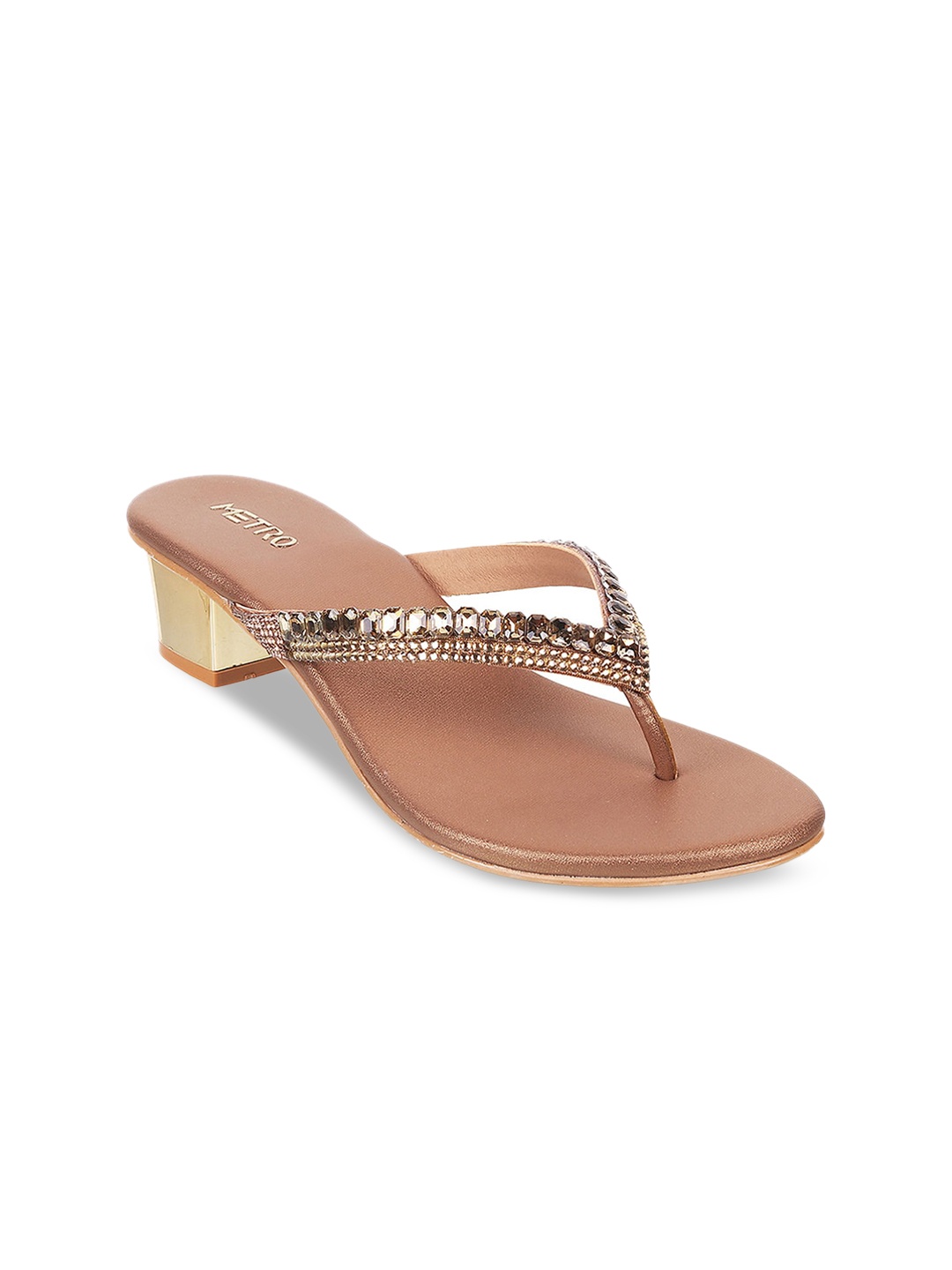 

Metro Open Toe Embellished Block Heels, Gold
