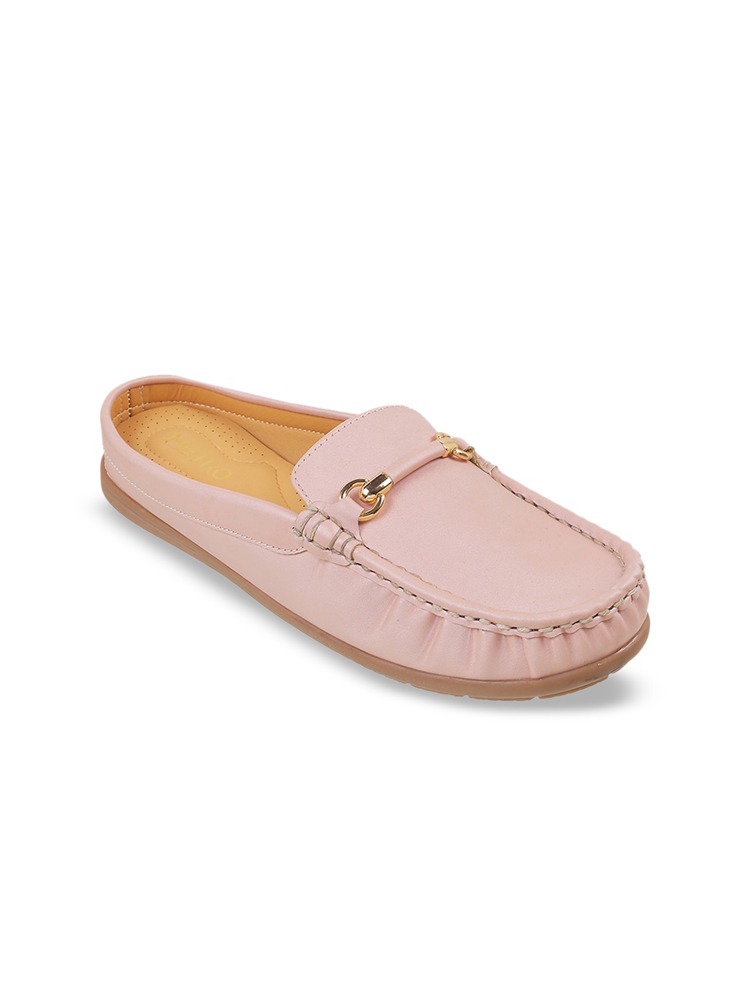 

Metro Buckled Round Toe Mules, Peach
