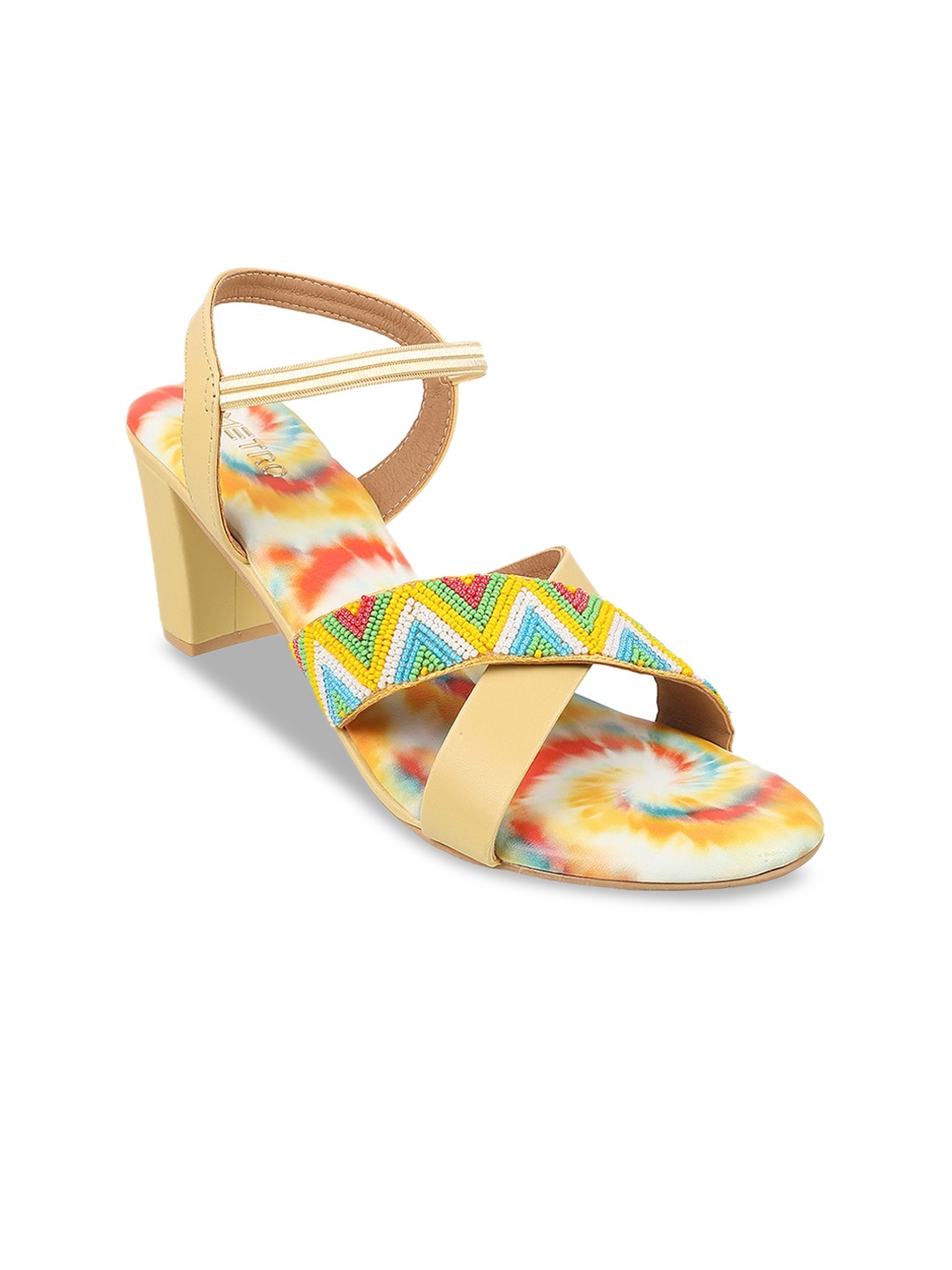 

Metro Embellished Open Toe Block Heels, Yellow