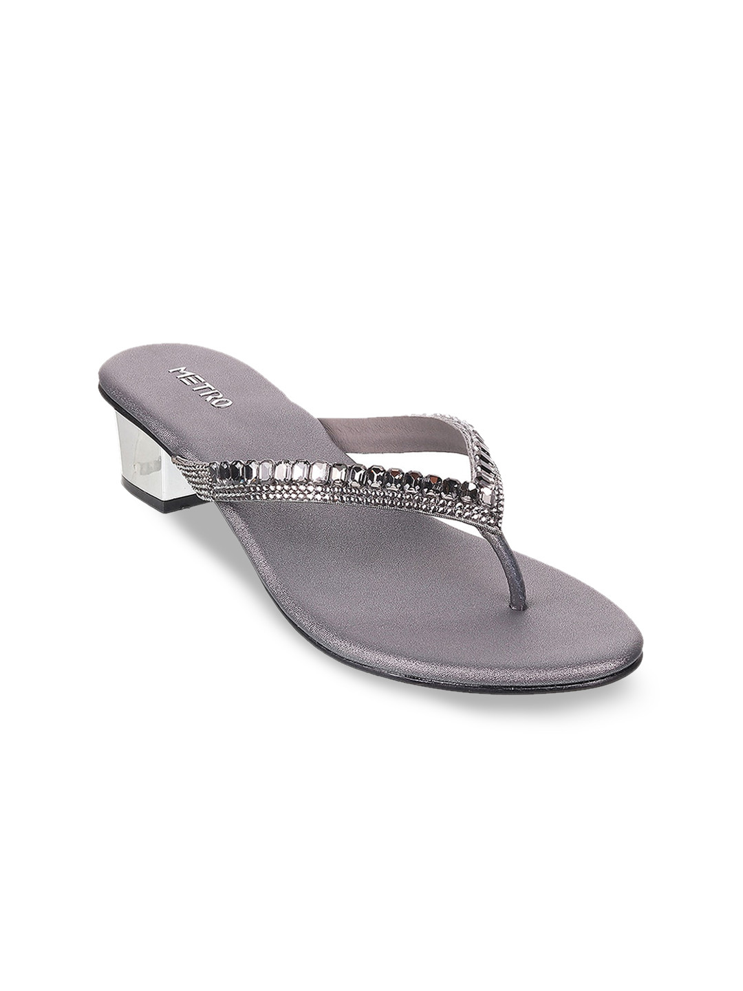 

Metro Open Toe Embellished Block Heels, Grey