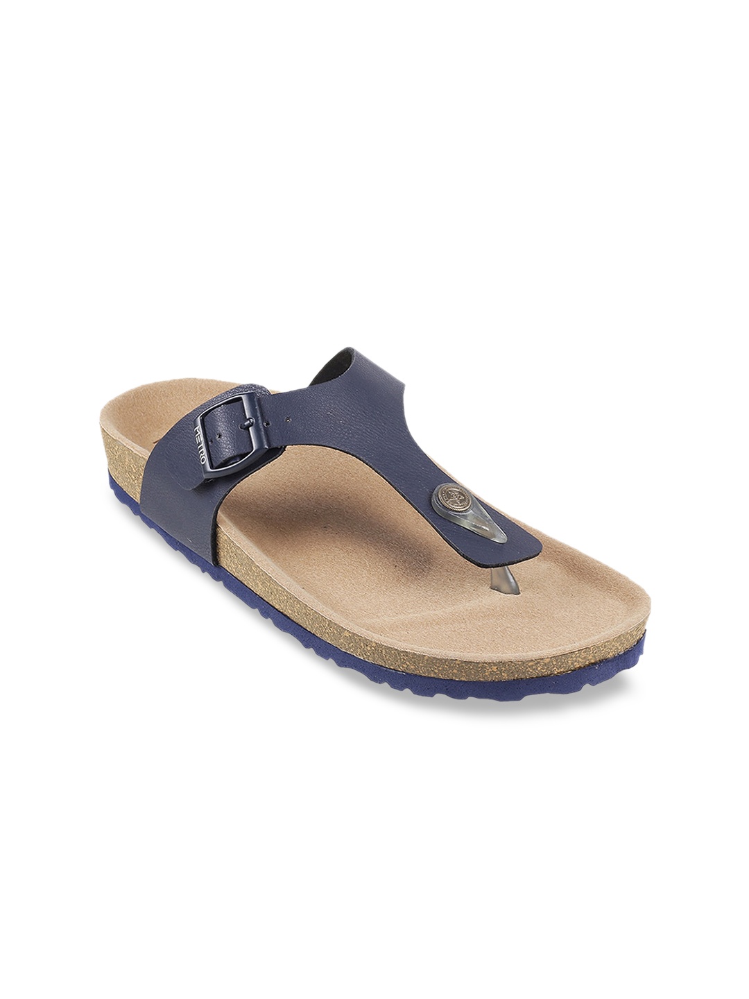 

Metro Textured T-Strap Flats With Buckle Detail, Navy blue