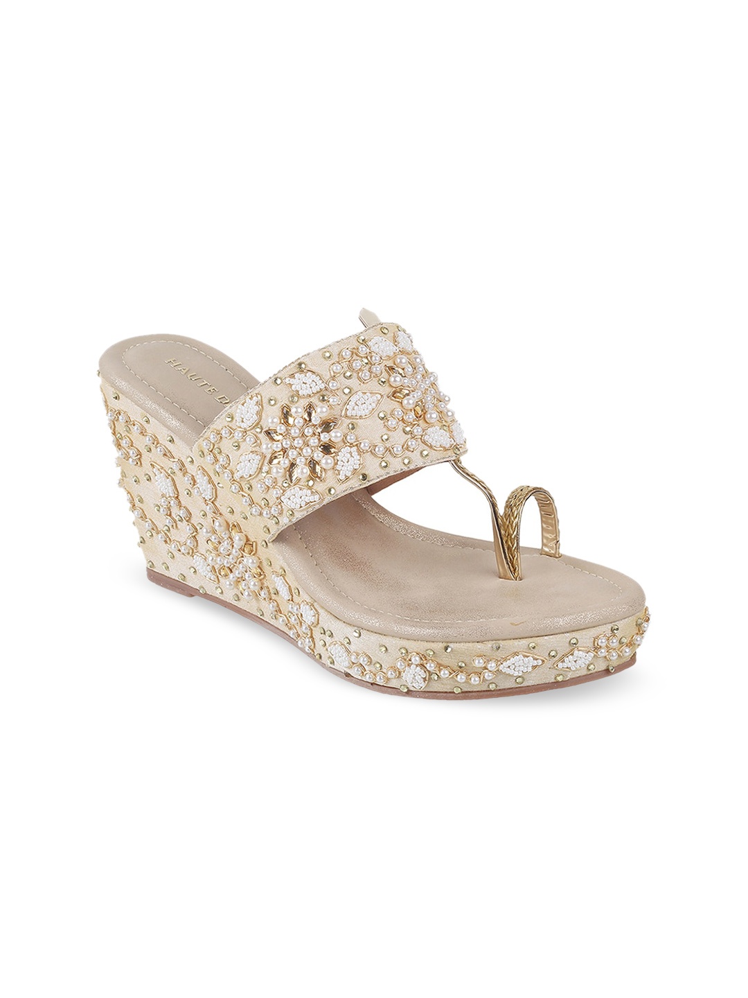 

Mochi Embellished Ethnic Wedge Heels, Gold