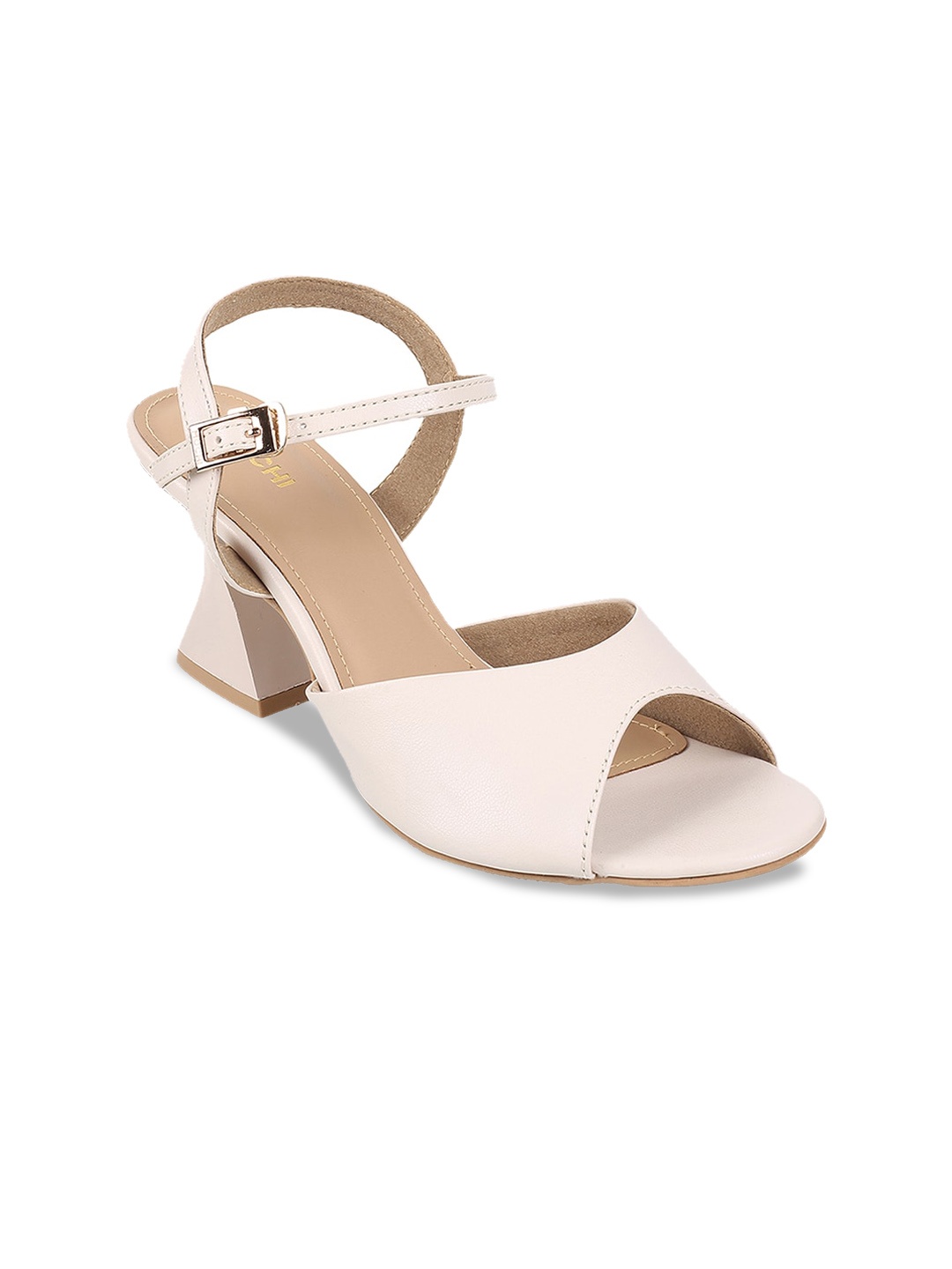 

Mochi Open Toe Block Heels with Buckles, Beige