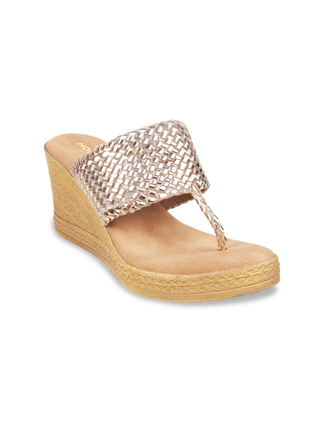 

Mochi Textured T-Strap Wedge Heels, Rose gold