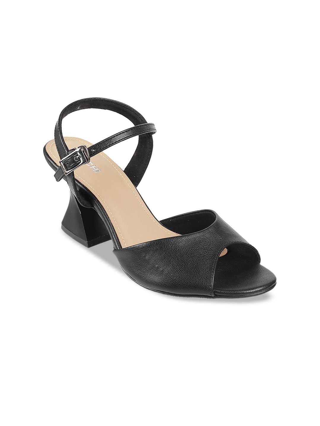 

Mochi Peep Toes Ankle Loop Block Heels With Buckles, Black