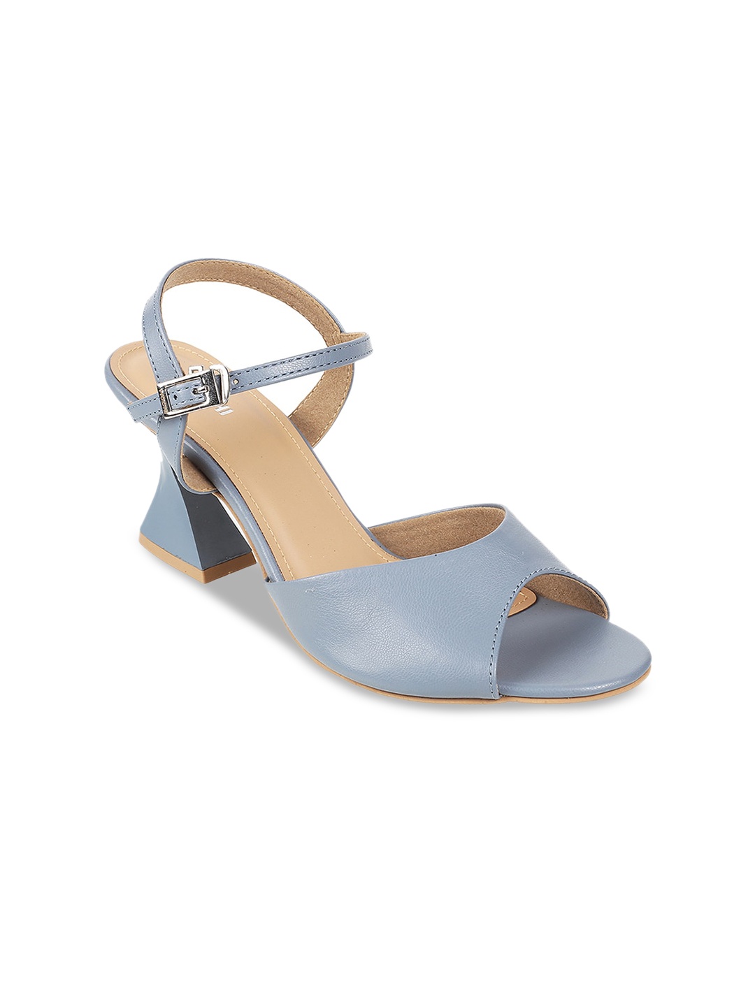 

Mochi Peep Toes Ankle Loop Block Heels With Buckles, Blue