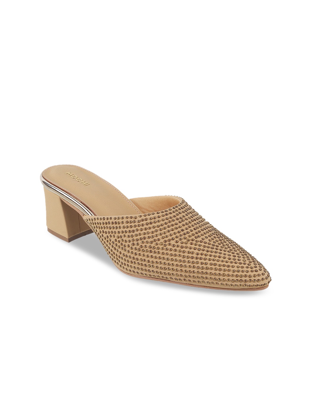 

Mochi Embellished Mules Block Heels, Gold