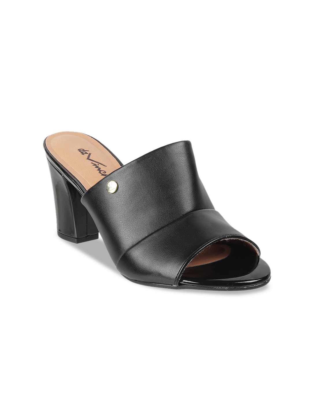 

DAVINCHI Textured Block Heels Mules, Black