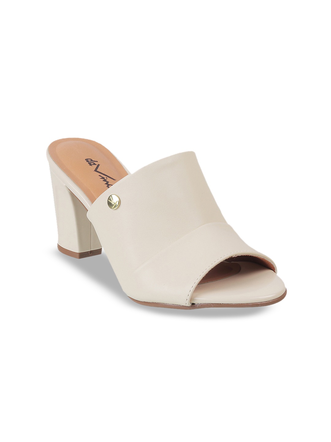 

DAVINCHI Textured Block Heels Mules, Beige