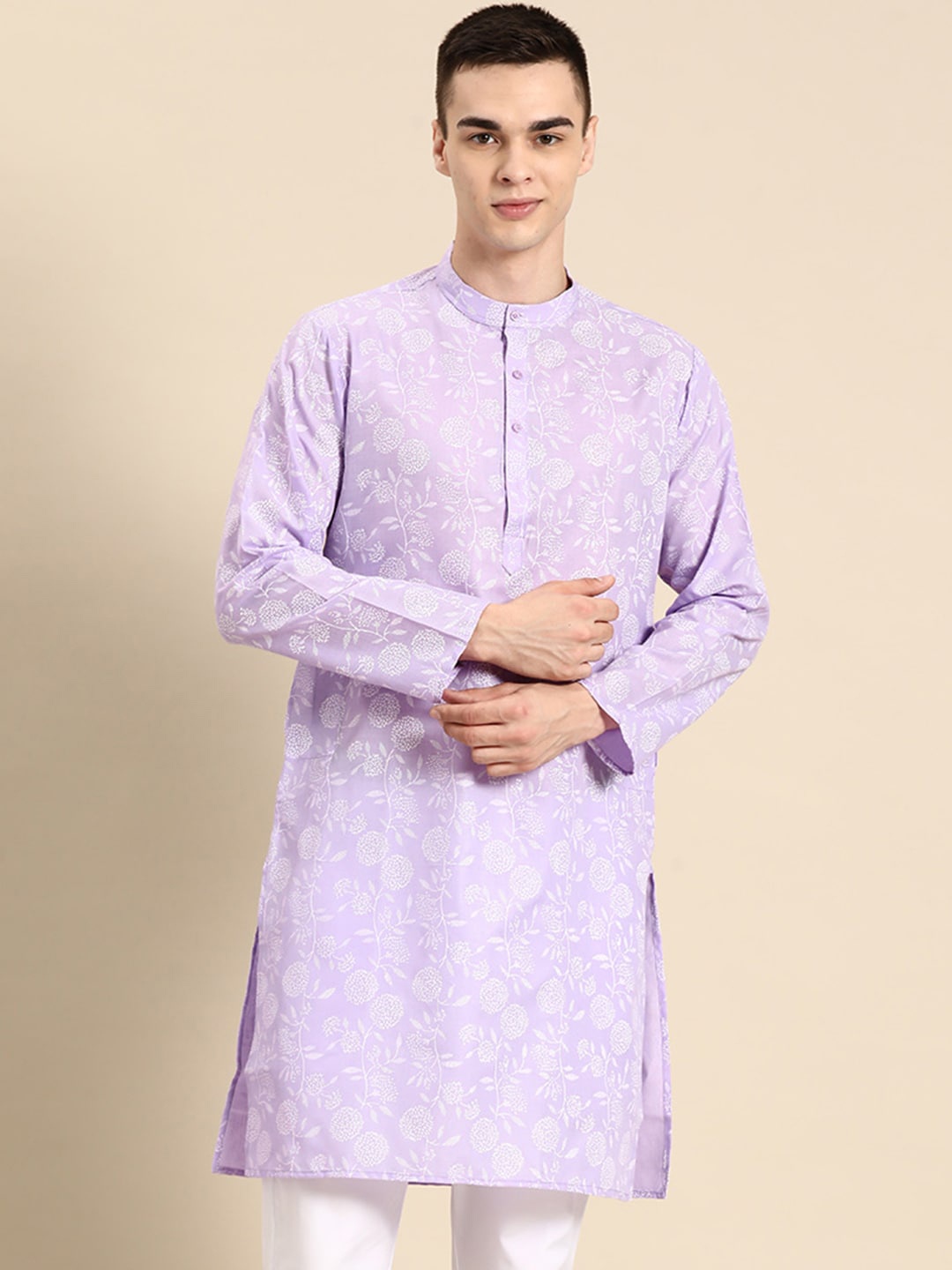 

Anouk Floral Printed Straight Silk Cotton Kurta, Purple