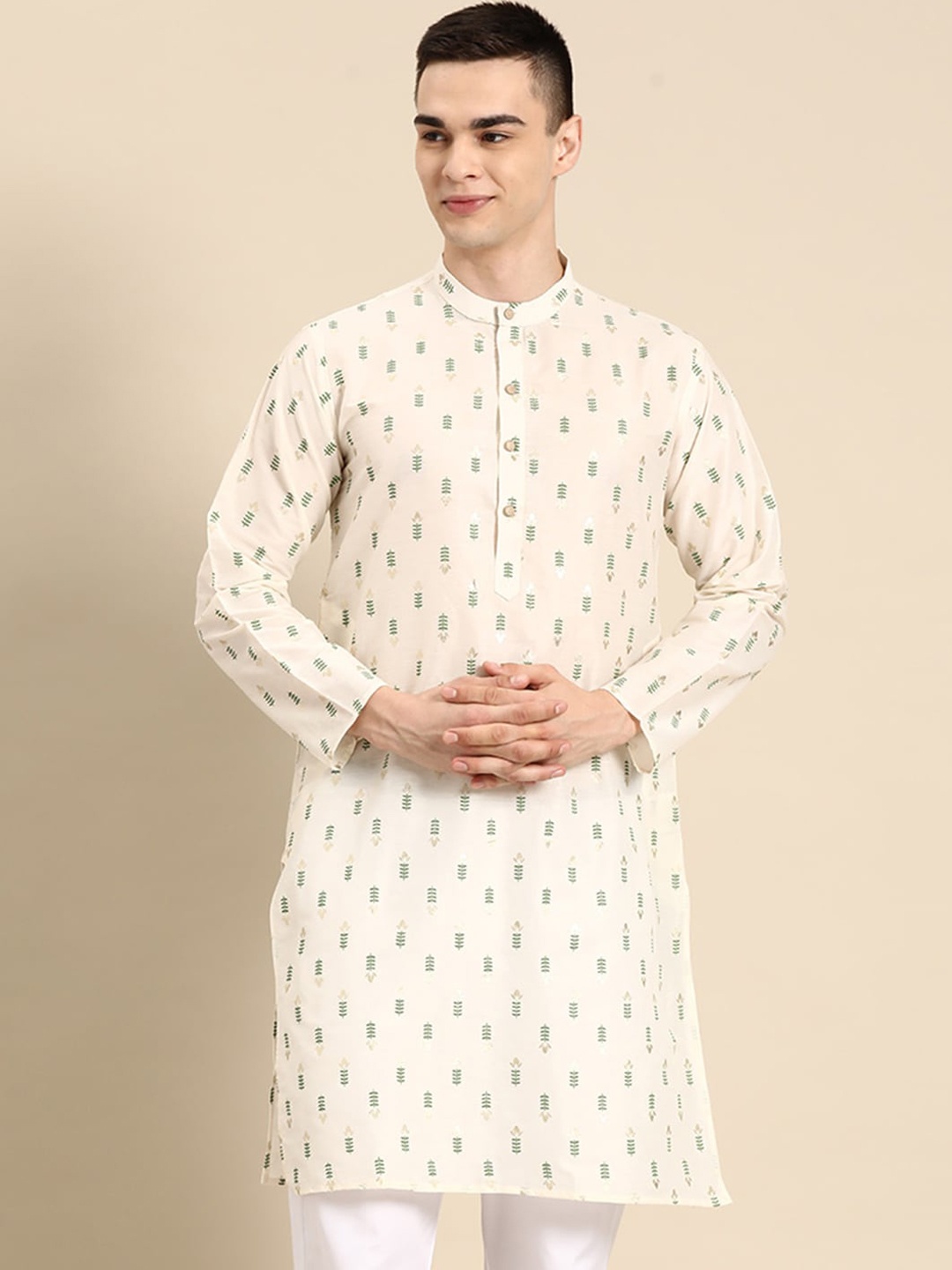 

Anouk Floral Checked Printed Straight Silk Cotton Kurta, White