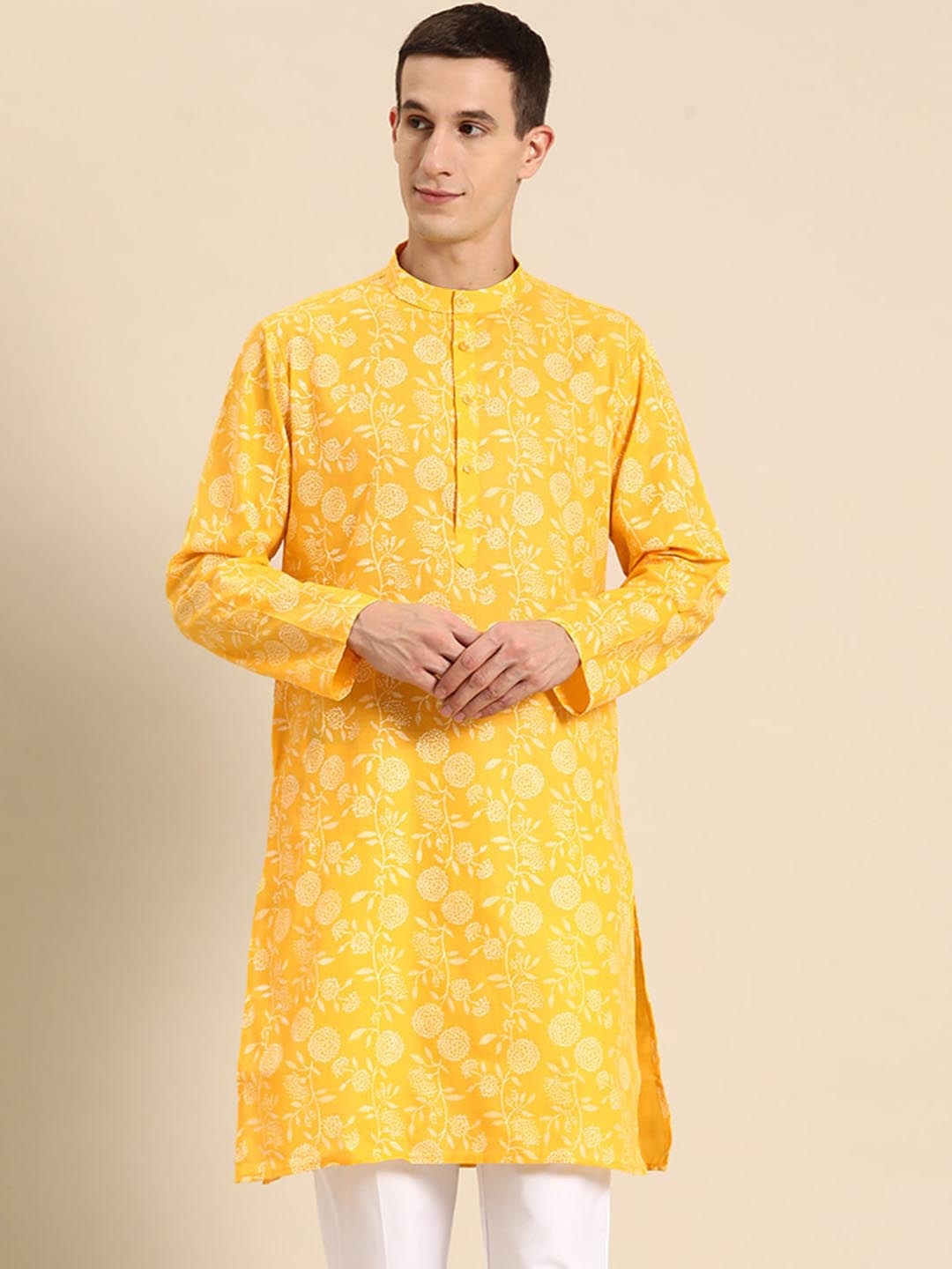 

Anouk Floral Printed Straight Silk Cotton Kurta, Yellow