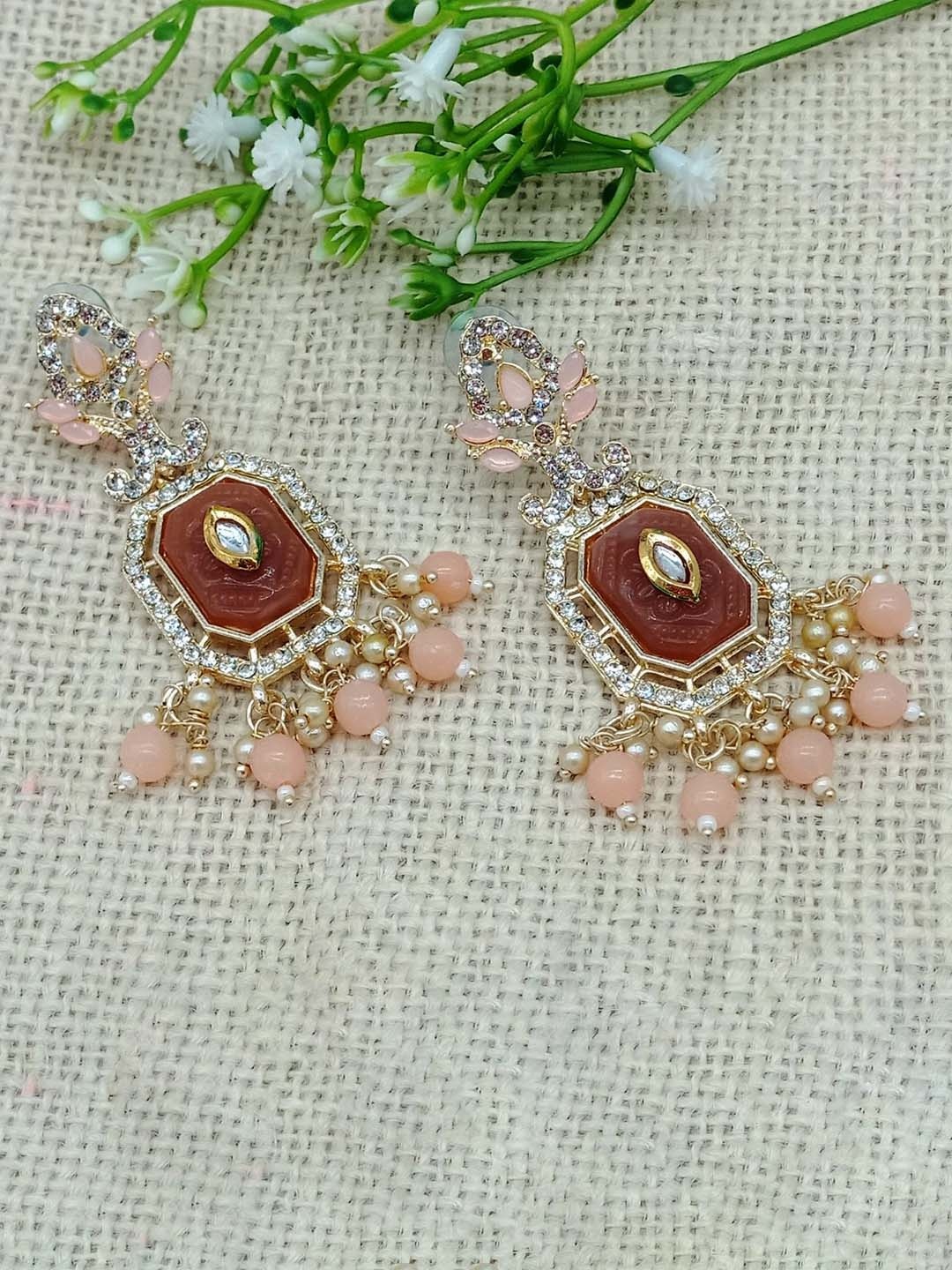 

AASHISH IMITATION Gold Plated Stones Studded Drop Earrings