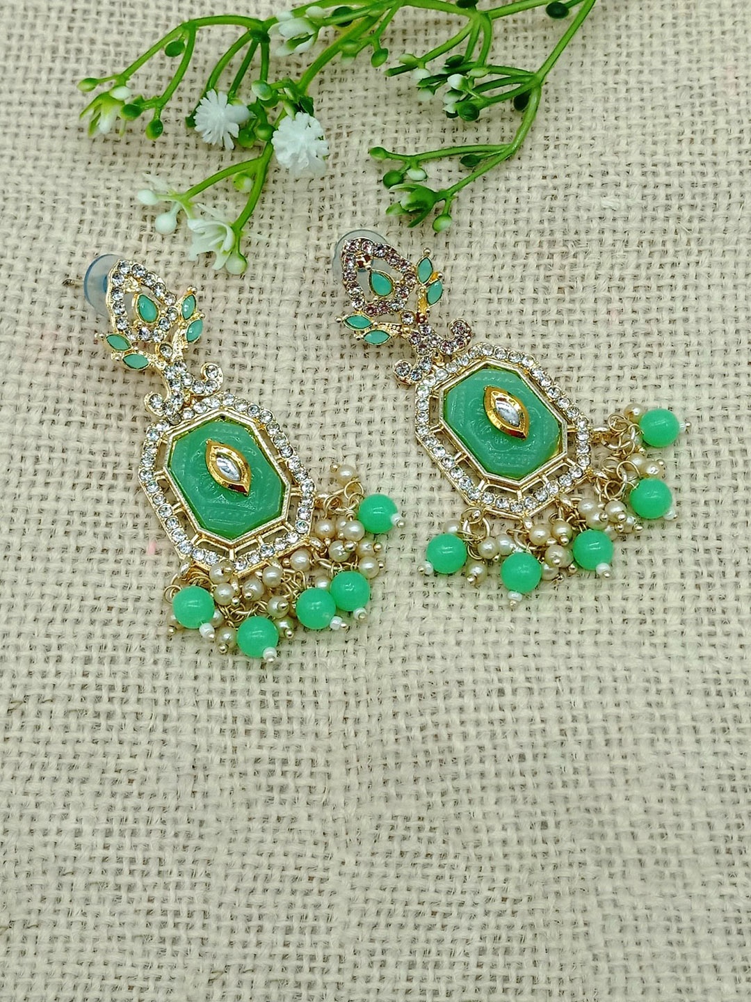 

AASHISH IMITATION Gold Plated Stones Studded Drop Earrings