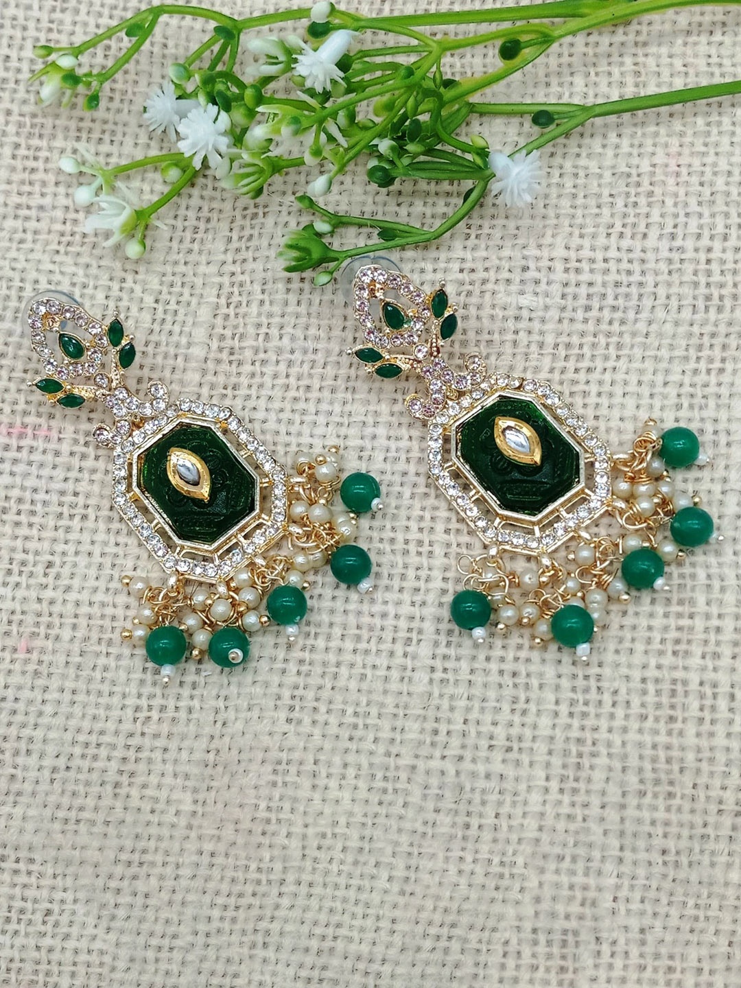 

AASHISH IMITATION Gold Plated Stone Studded Drop Earrings