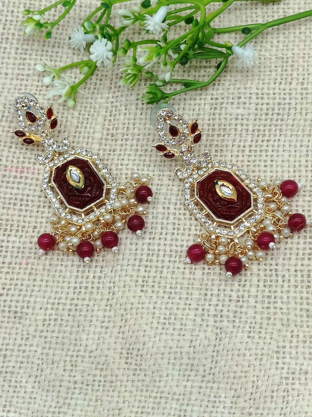 

AASHISH IMITATION Gold Plated Kundan Studded Drop Earrings