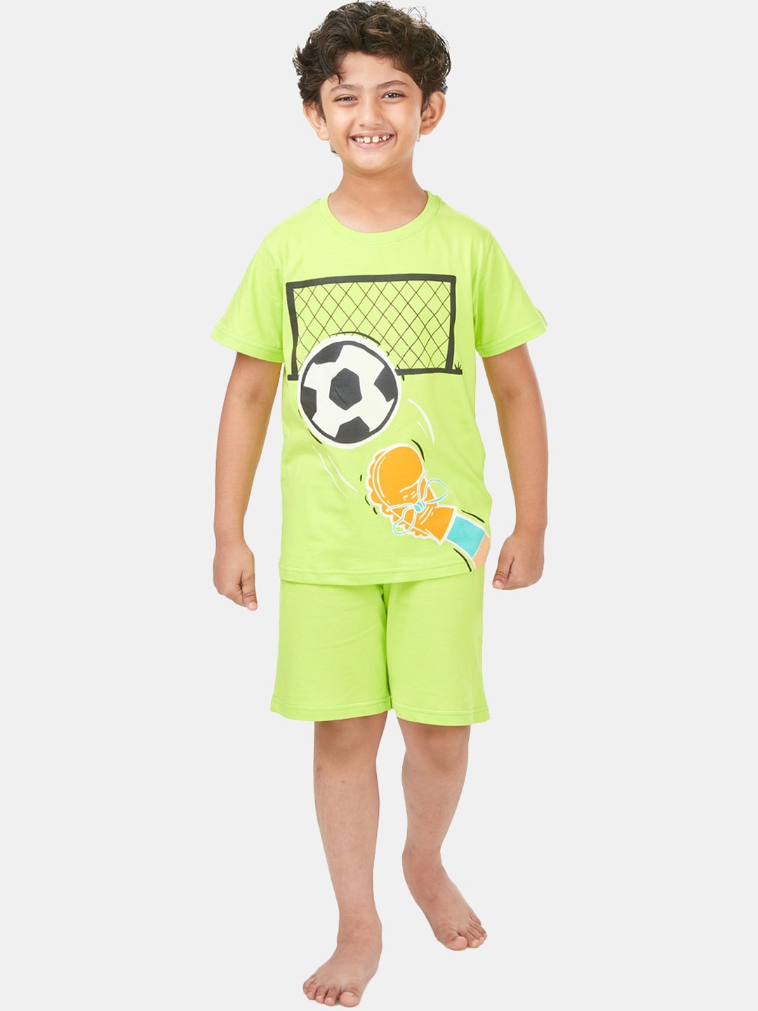 

You Got Plan B Boys Graphic Printed Pure Cotton Night suit, Lime green