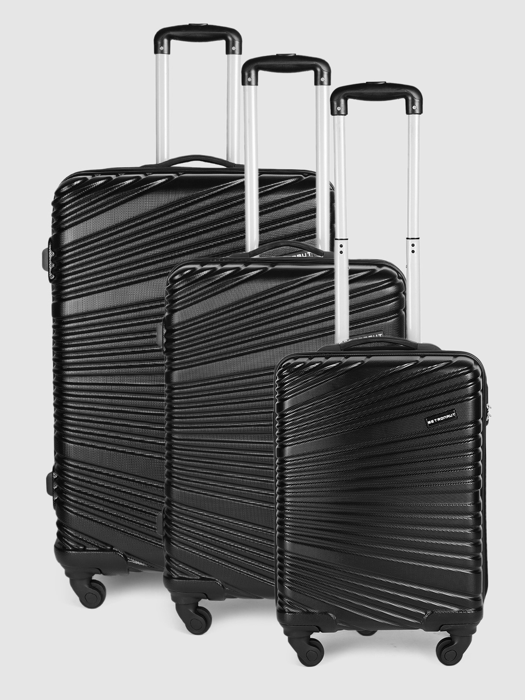 

Metronaut Set of 3 Textured Hard-Sided 8 Wheels 360-Degree Rotation Trolley Bag, Black