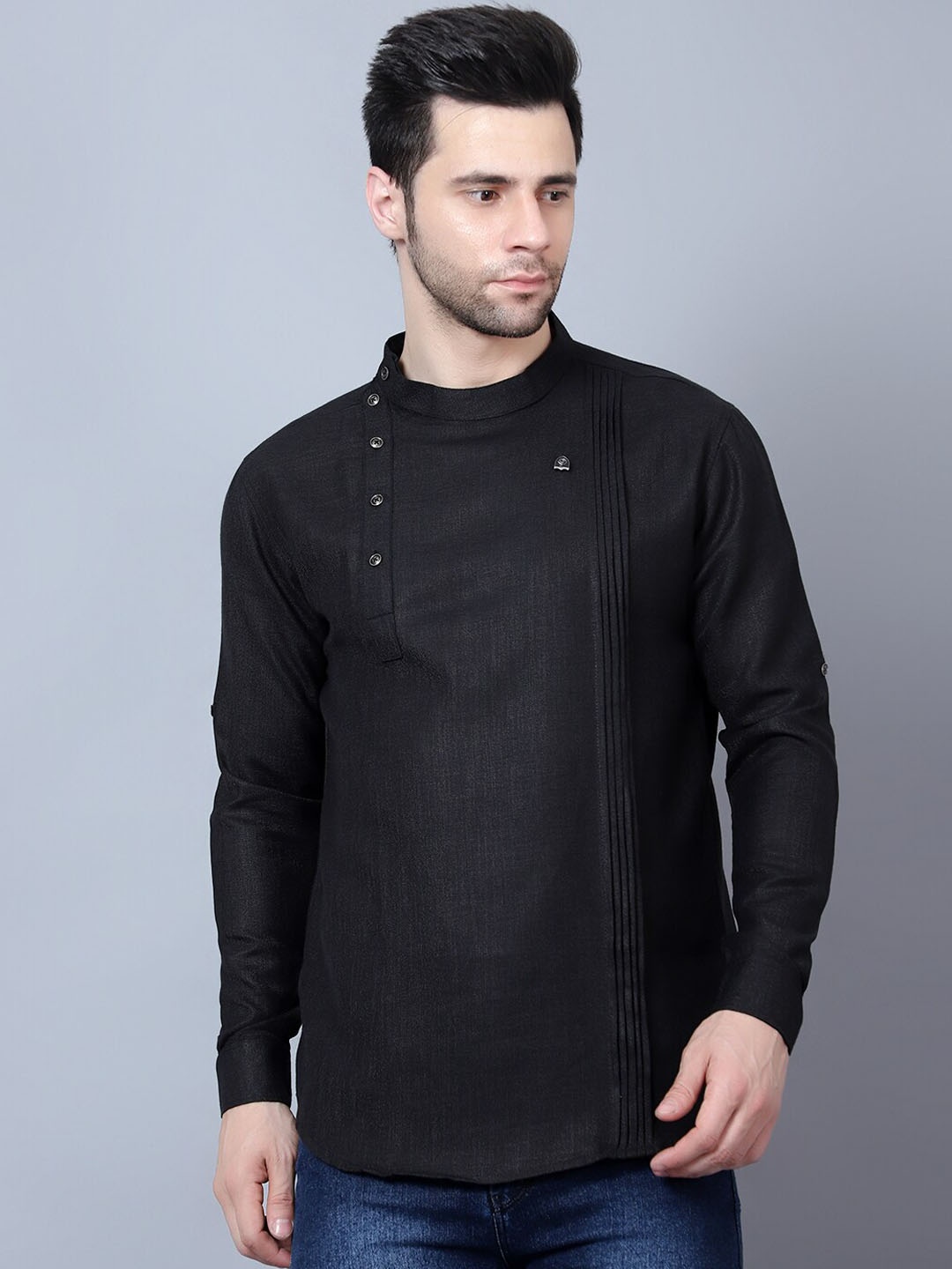 

HERE&NOW White Band Collar Pleated Short Kurta, Black
