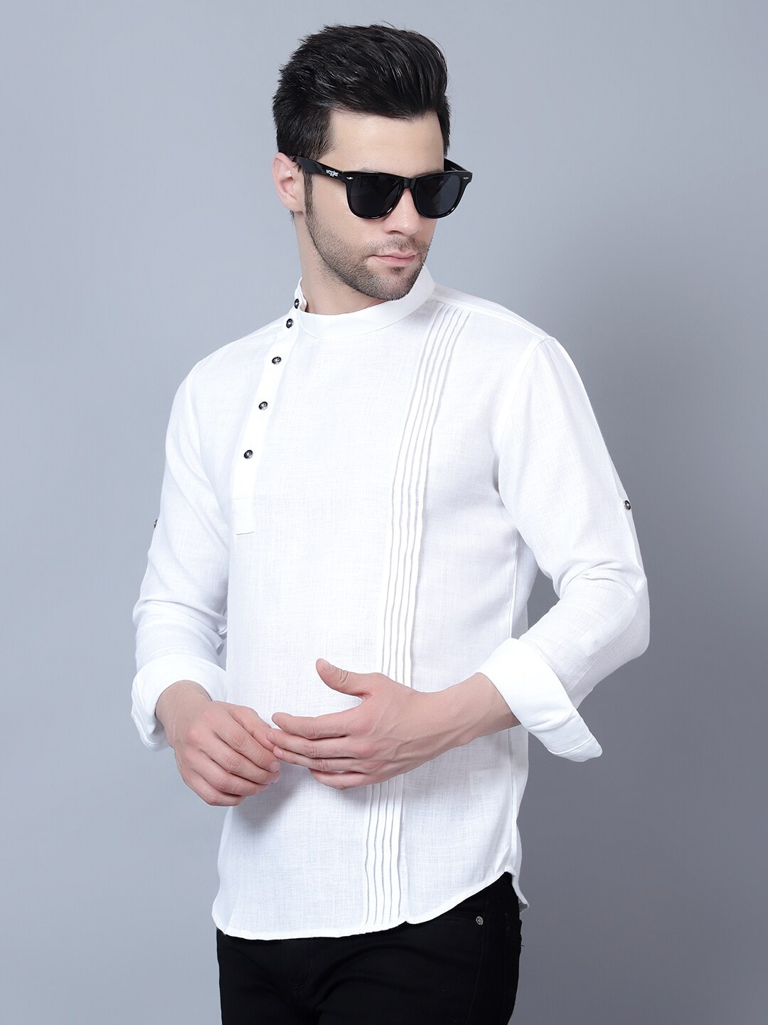 

HERE&NOW White Band Collar Pleated Short Kurta