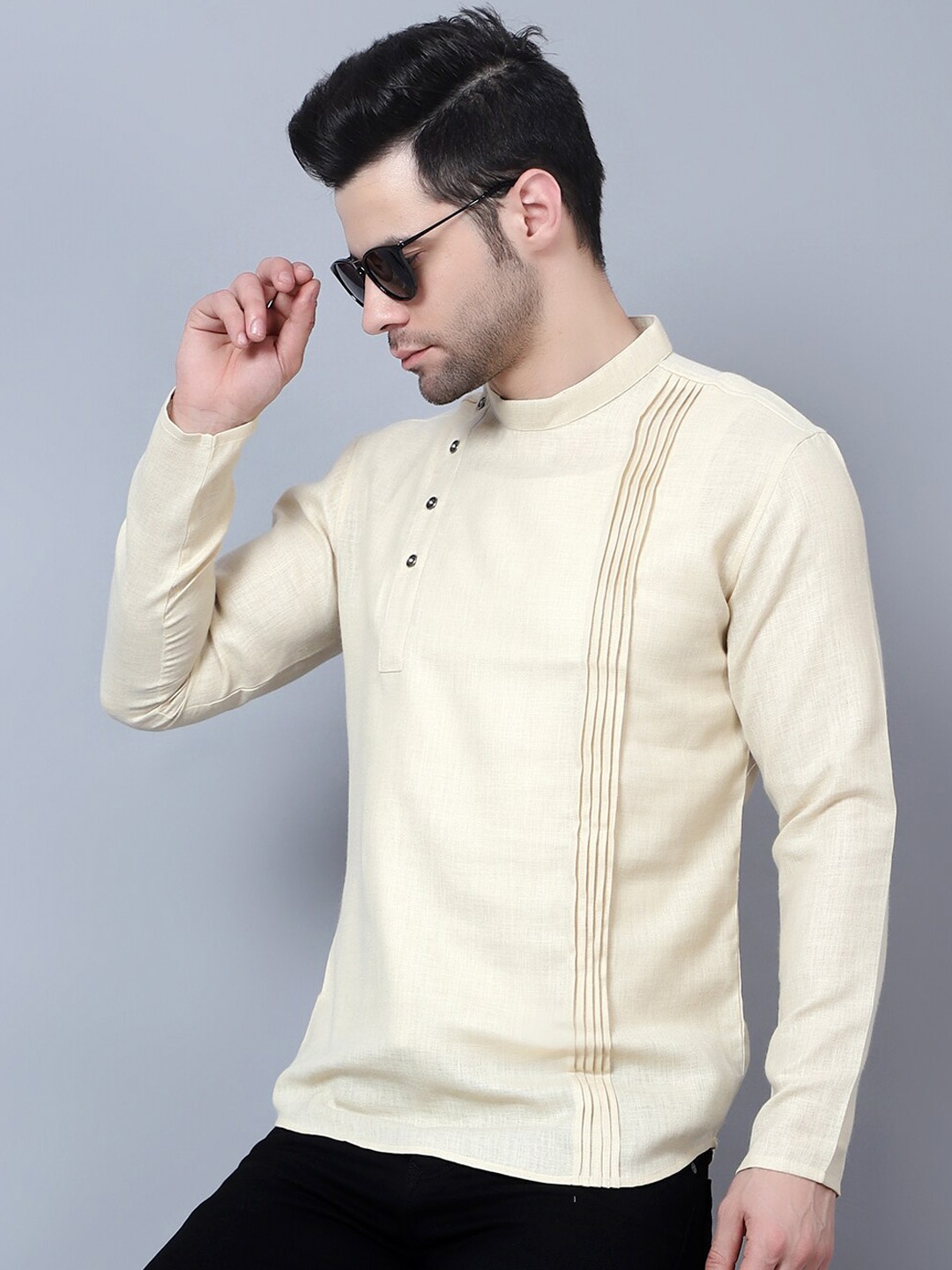 

HERE&NOW Mandarin Collar Pathani Kurta, Beige