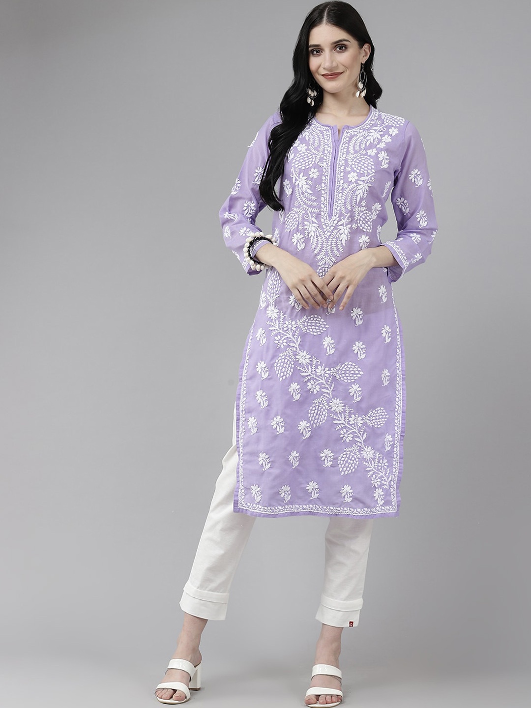 

ADA Chikankari Embroidered Straight Kurta, Purple