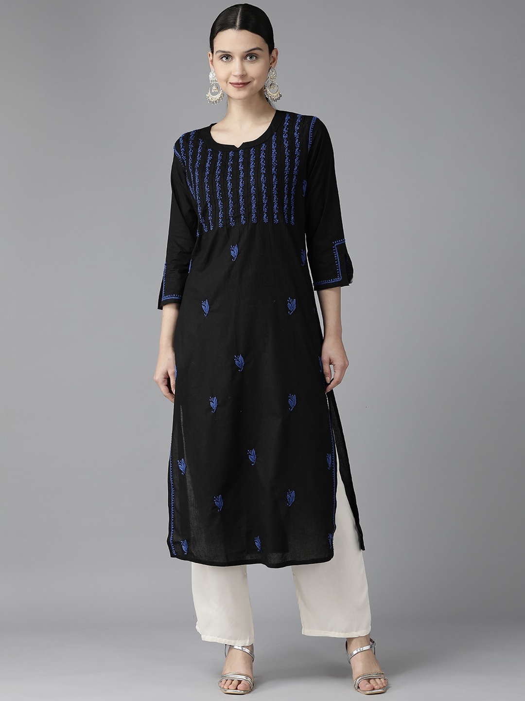 

ADA Chikankari Embroidered Straight Kurta, Black