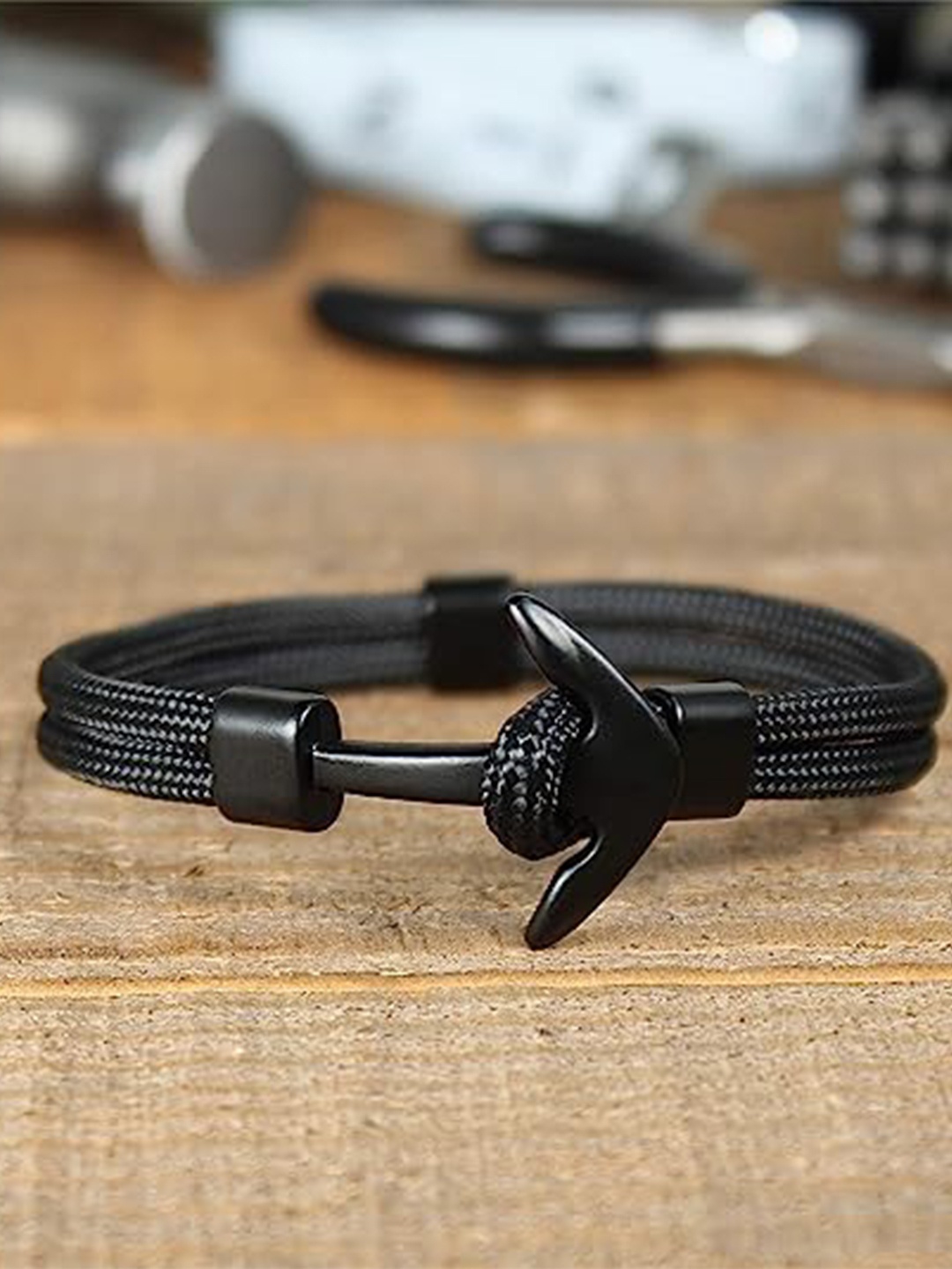 

MEENAZ Unisex Leather Antique Charm Bracelet, Black