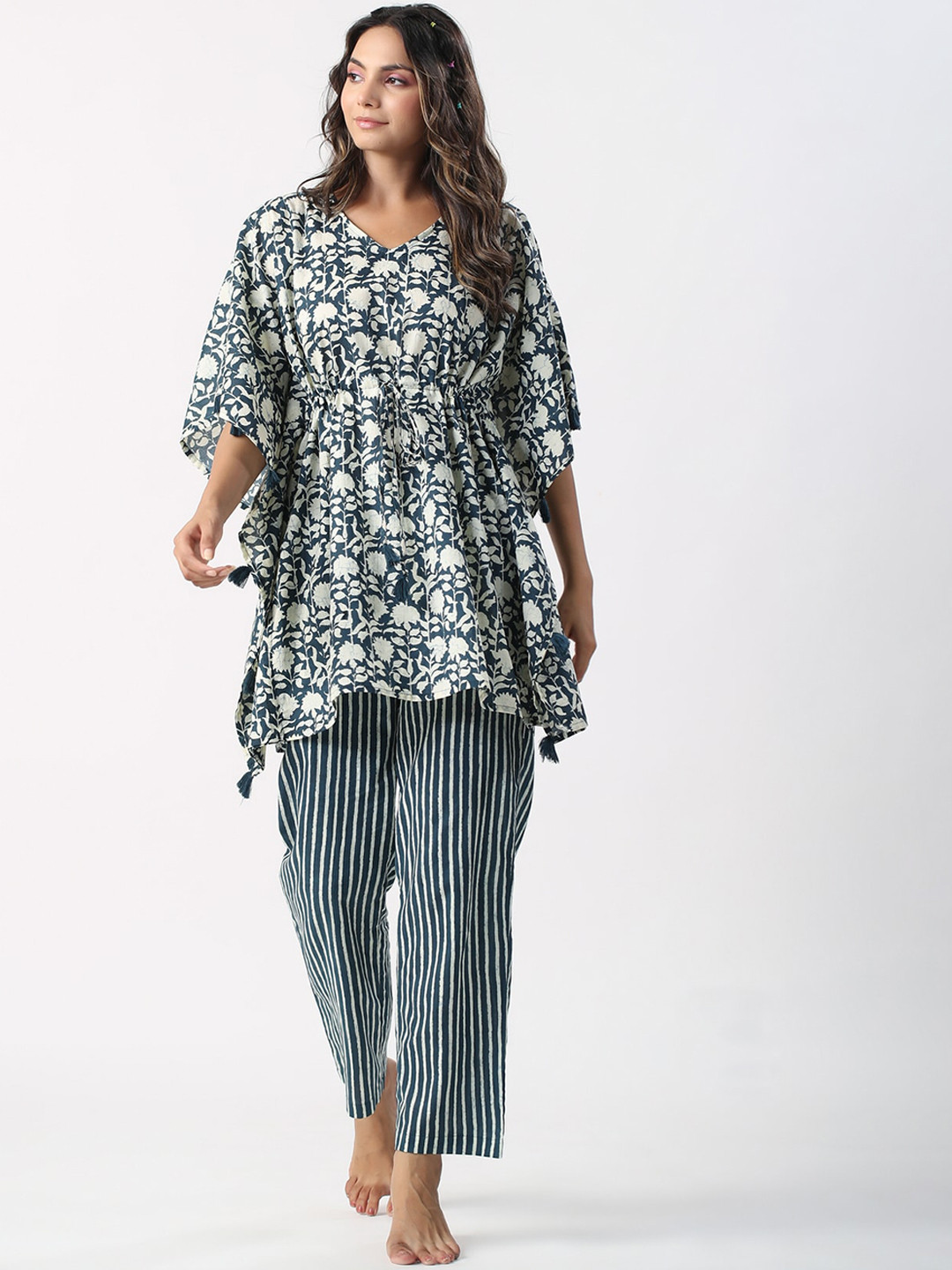 

JISORA Blue Printed Pure Cotton Night suit