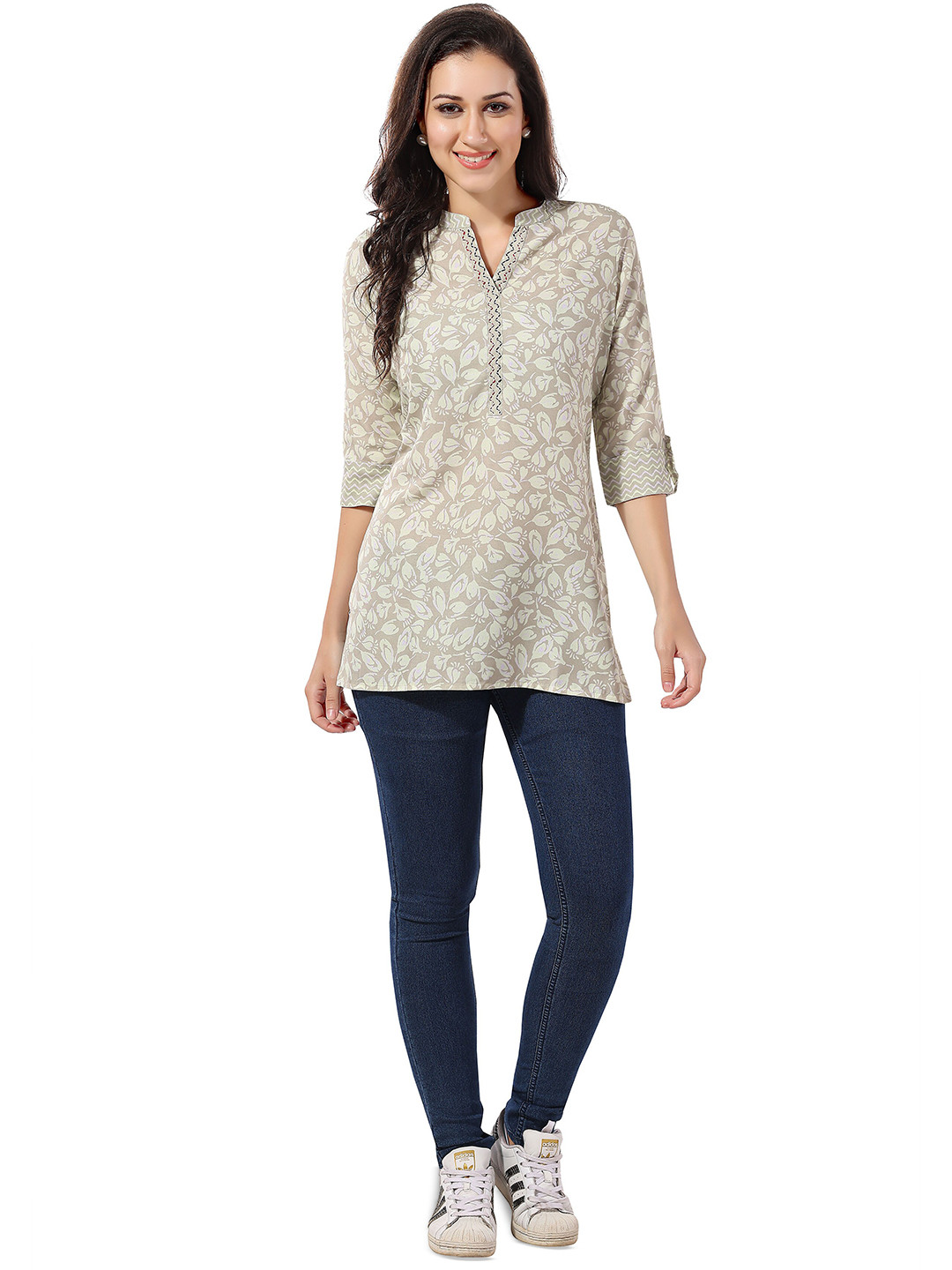 

keshubaba Floral Printed Tunic, Grey