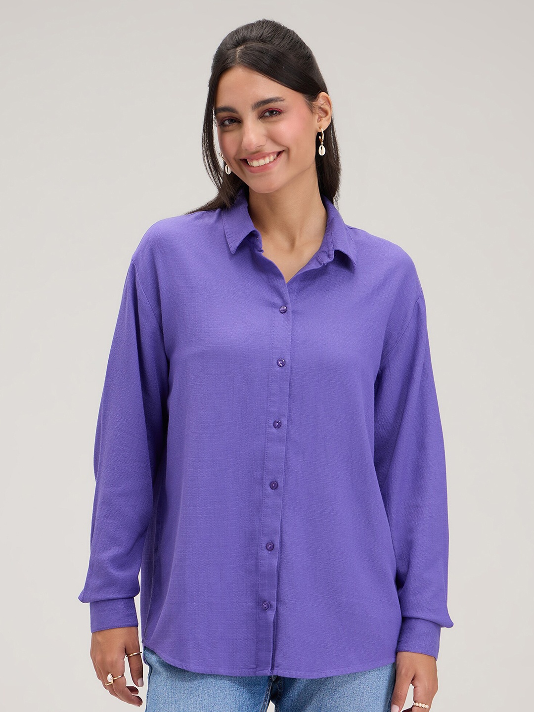 

20Dresses Purple Oversized Opaque Casual Shirt