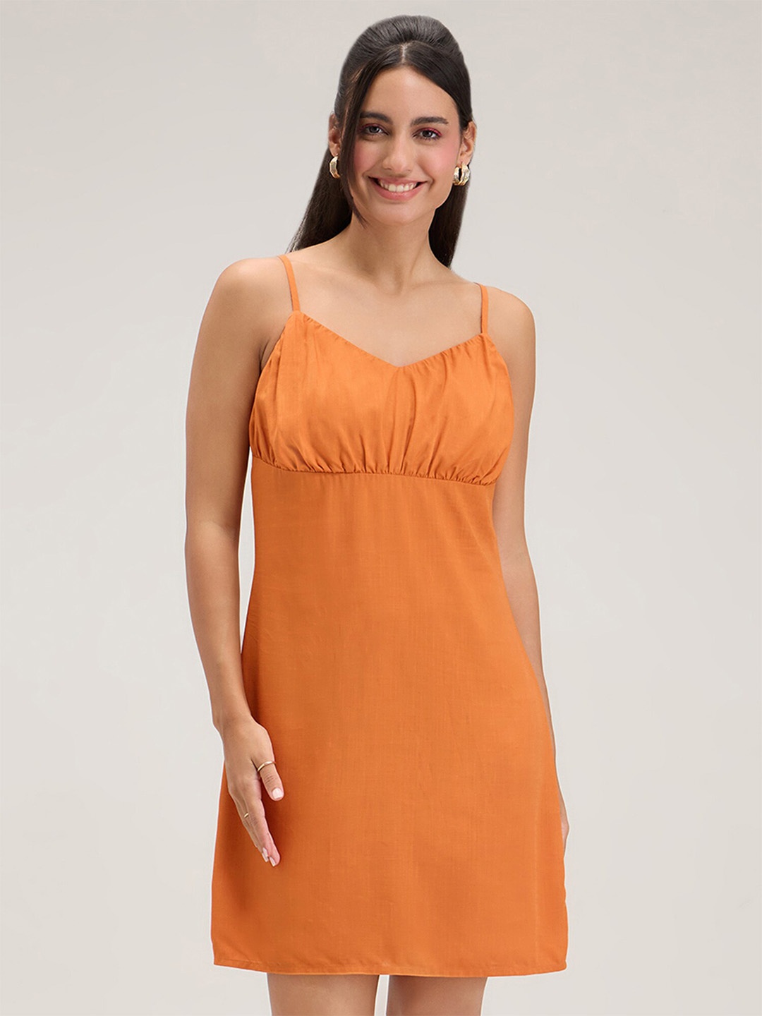 

20Dresses Orange Shoulder Straps Gathered A-Line Mini Dress
