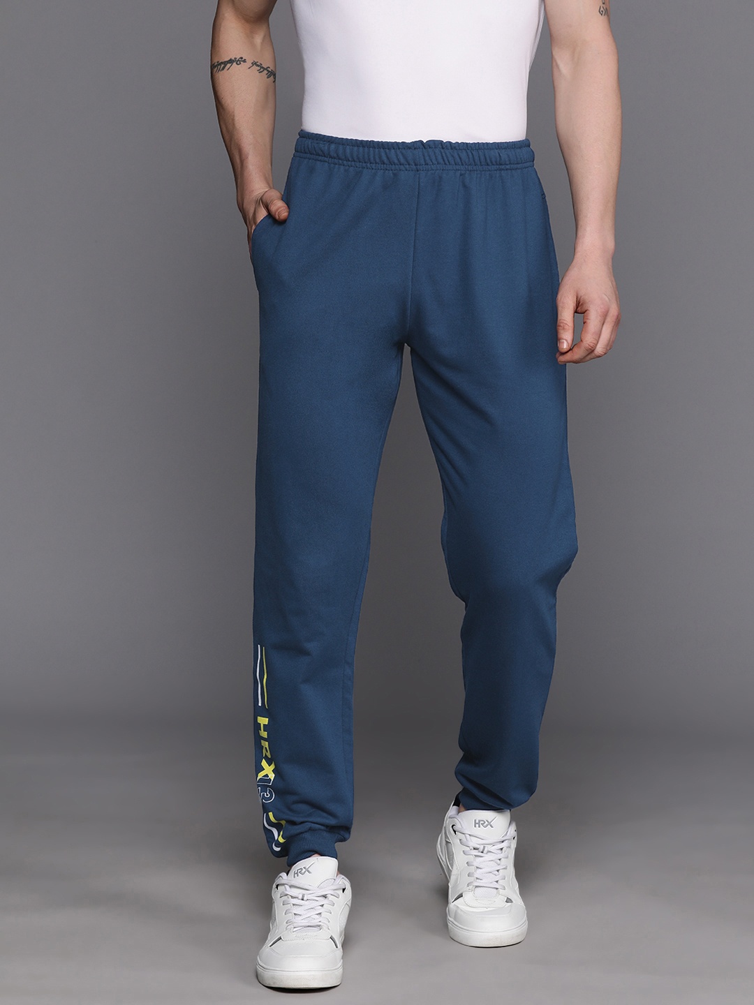 

HRX by Hrithik Roshan Men Brand Logo Printed Lifestyle Jogger Trackpants, Navy blue