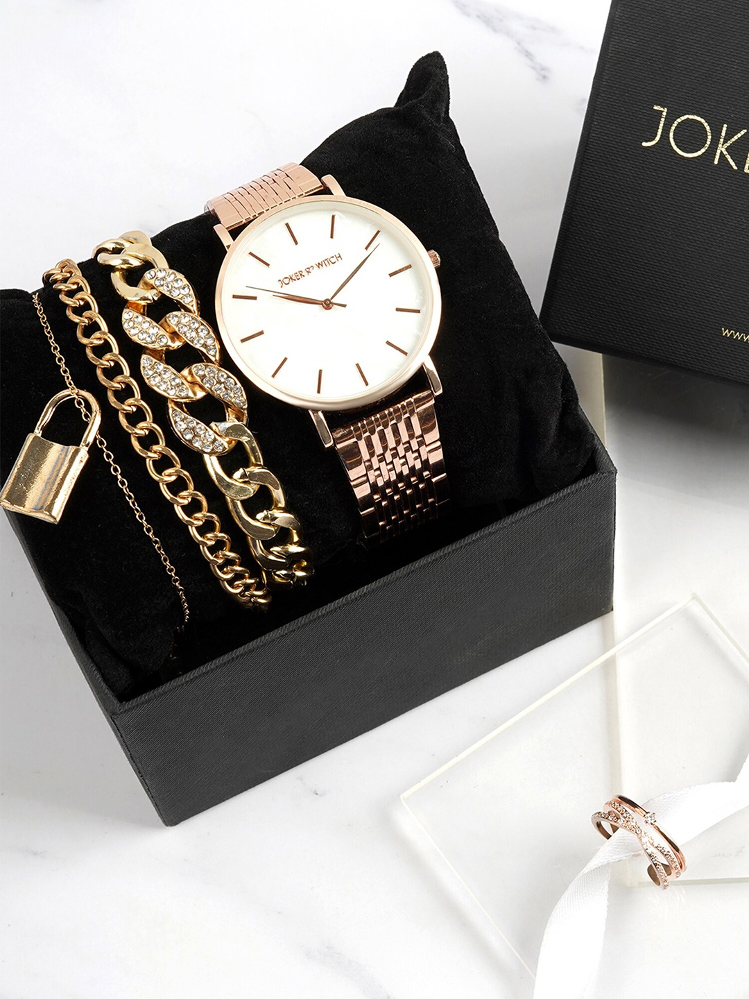 

JOKER & WITCH Coral Haze Love Triangle Women Watch Gift Set JWLT531, Rose gold