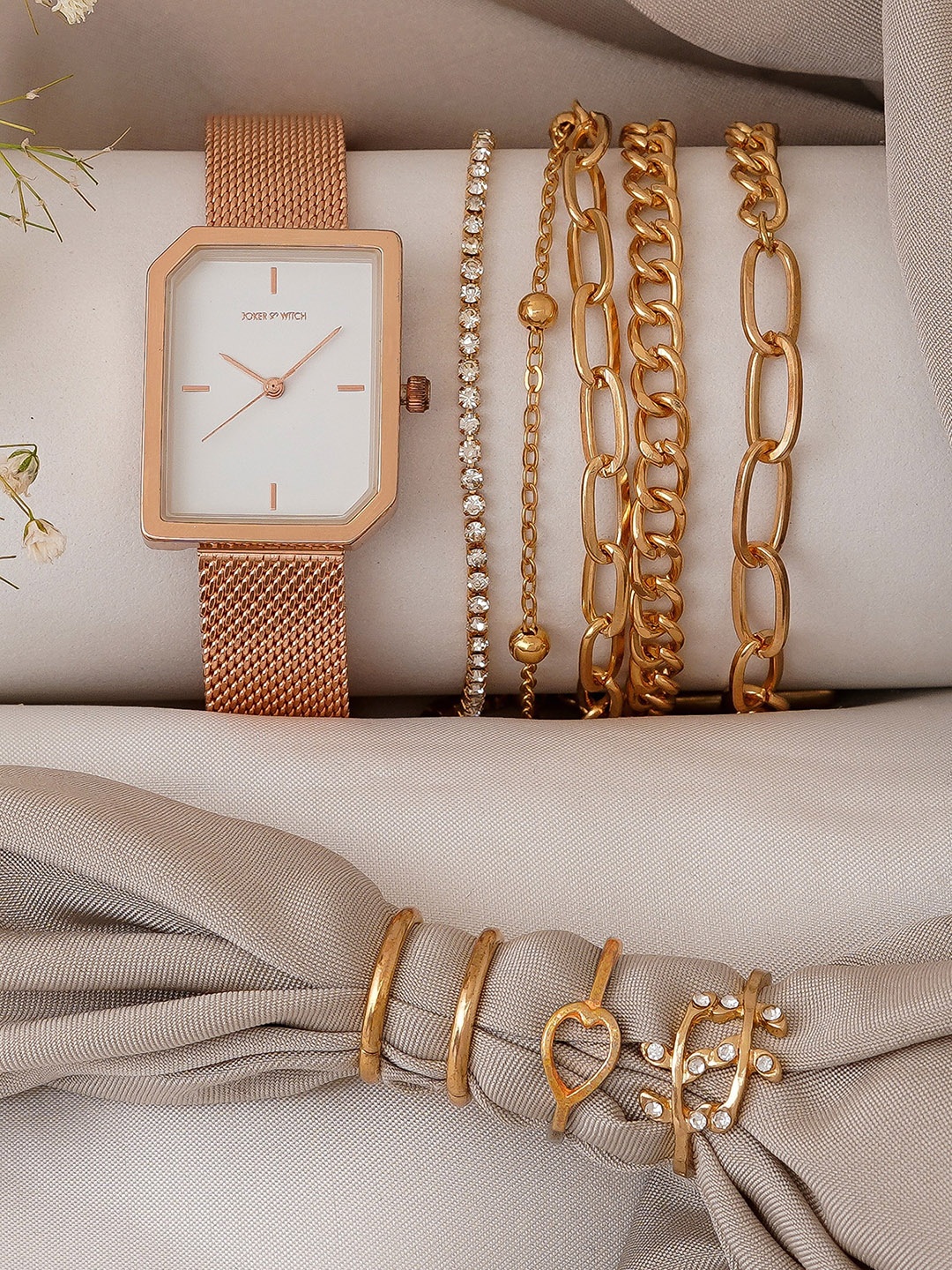 

JOKER & WITCH Spritely Love Triangle Women Watch Gift Set JWLT789, Rose gold