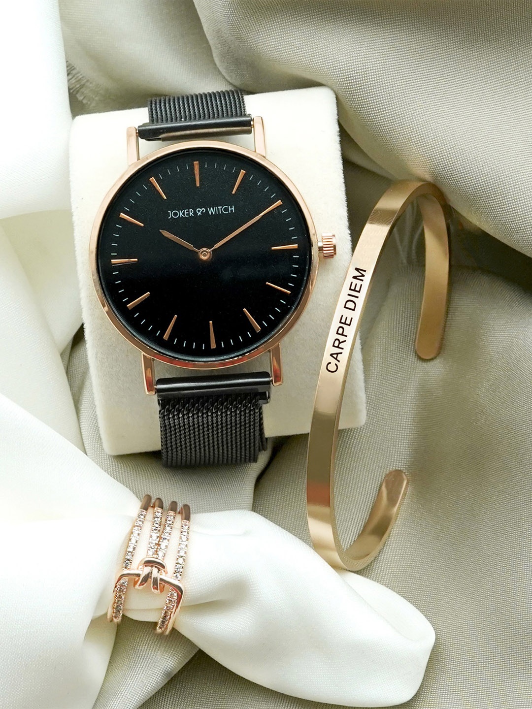 

JOKER & WITCH Obsidian Love Triangle Women Watch Gift Set, Black