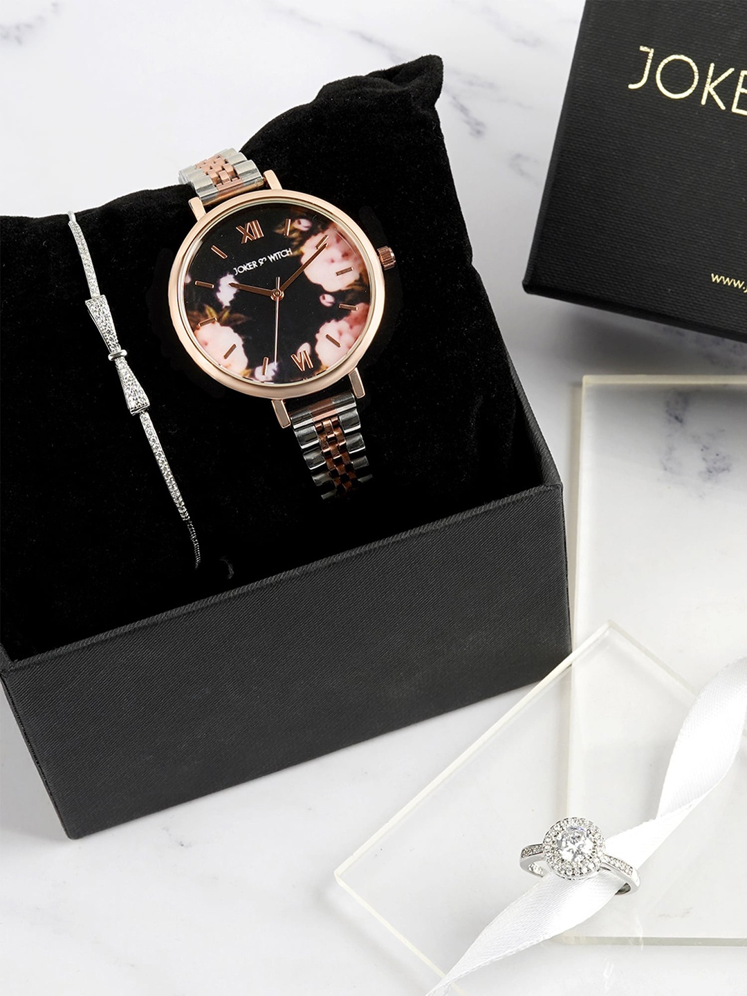 

JOKER & WITCH Arianna Love Triangle Women Watch Gift Set JWLT587, Silver