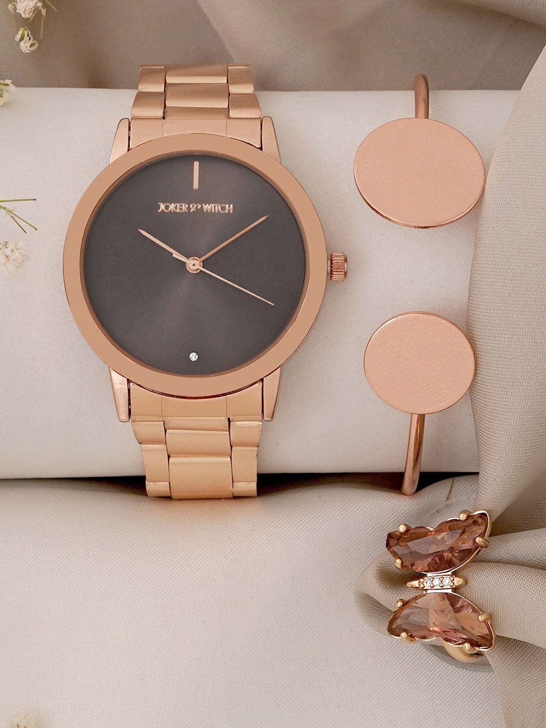 

JOKER & WITCH Women Agatha Love Triangle Watch Gift Set JWLT783, Rose gold