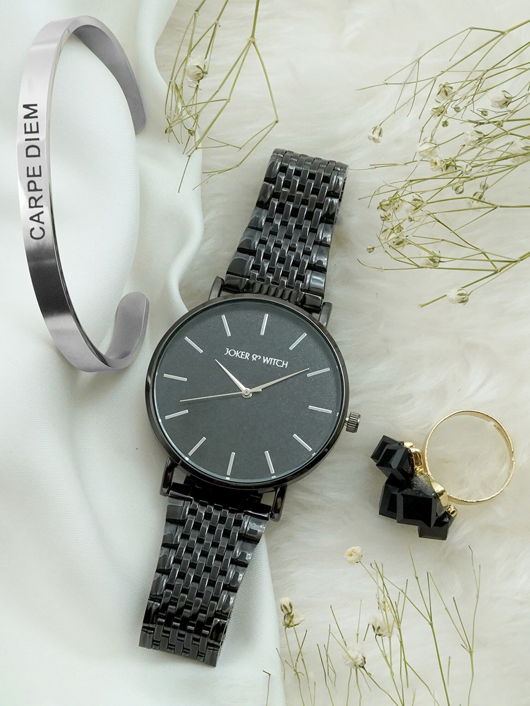 

JOKER & WITCH Women Soothing Saphire Love Triangle Watch Gift Set JWLT278, Black