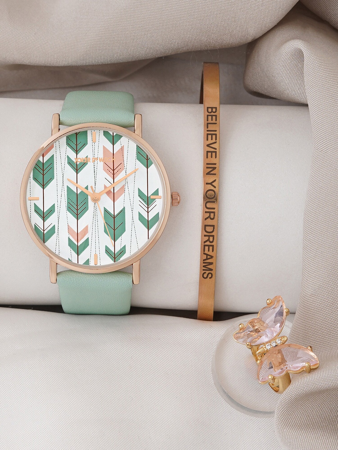 

JOKER & WITCH Women Raima Love Triangle Watch Gift Set JWLT751, Green