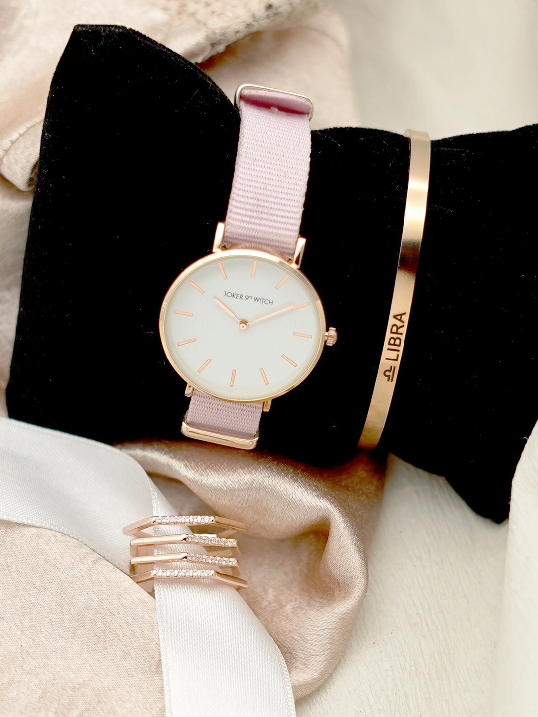 

JOKER & WITCH Women Sleek Blush Libra Love Triangle Watch Gift Set JWLT177, Pink