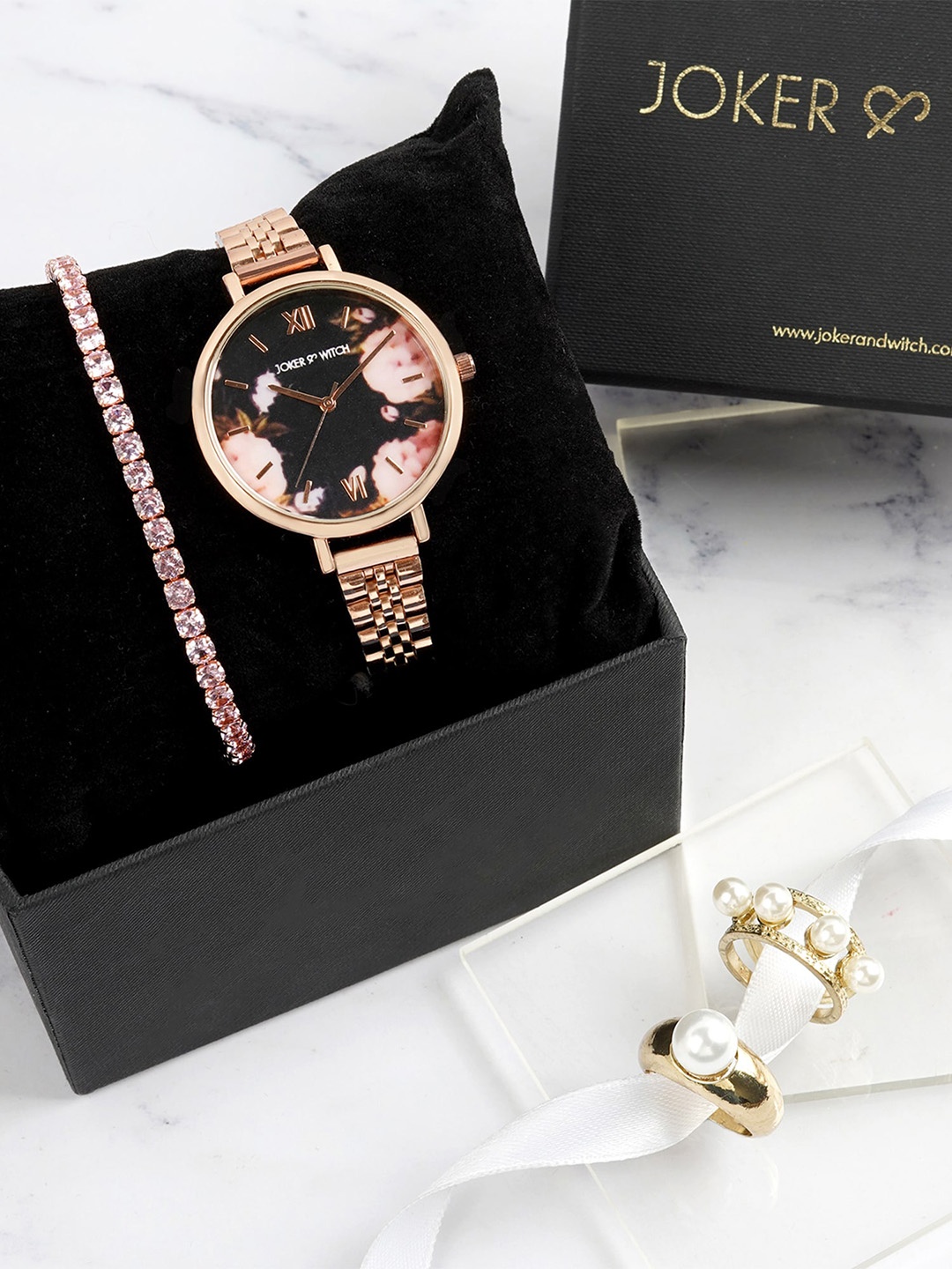 

JOKER & WITCH Women Cecelia Love Triangle Watch Gift Set, Rose gold