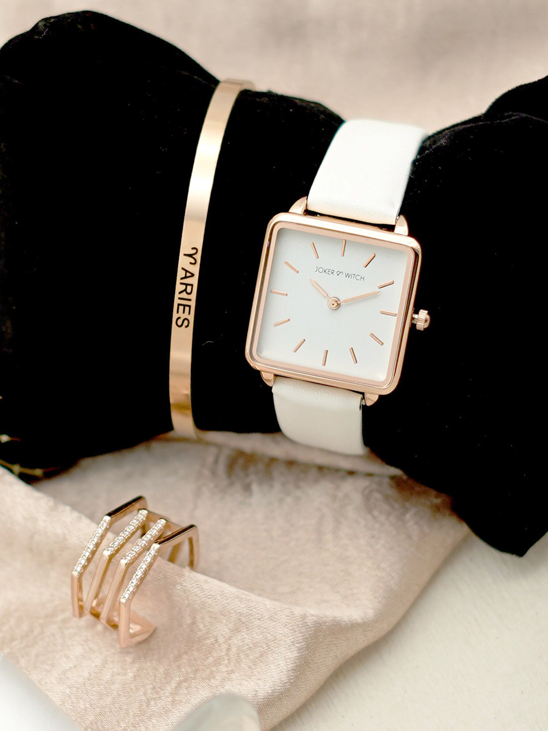 

JOKER & WITCH Women Love Letter Aries Love Triangle Watch Gift Set, White