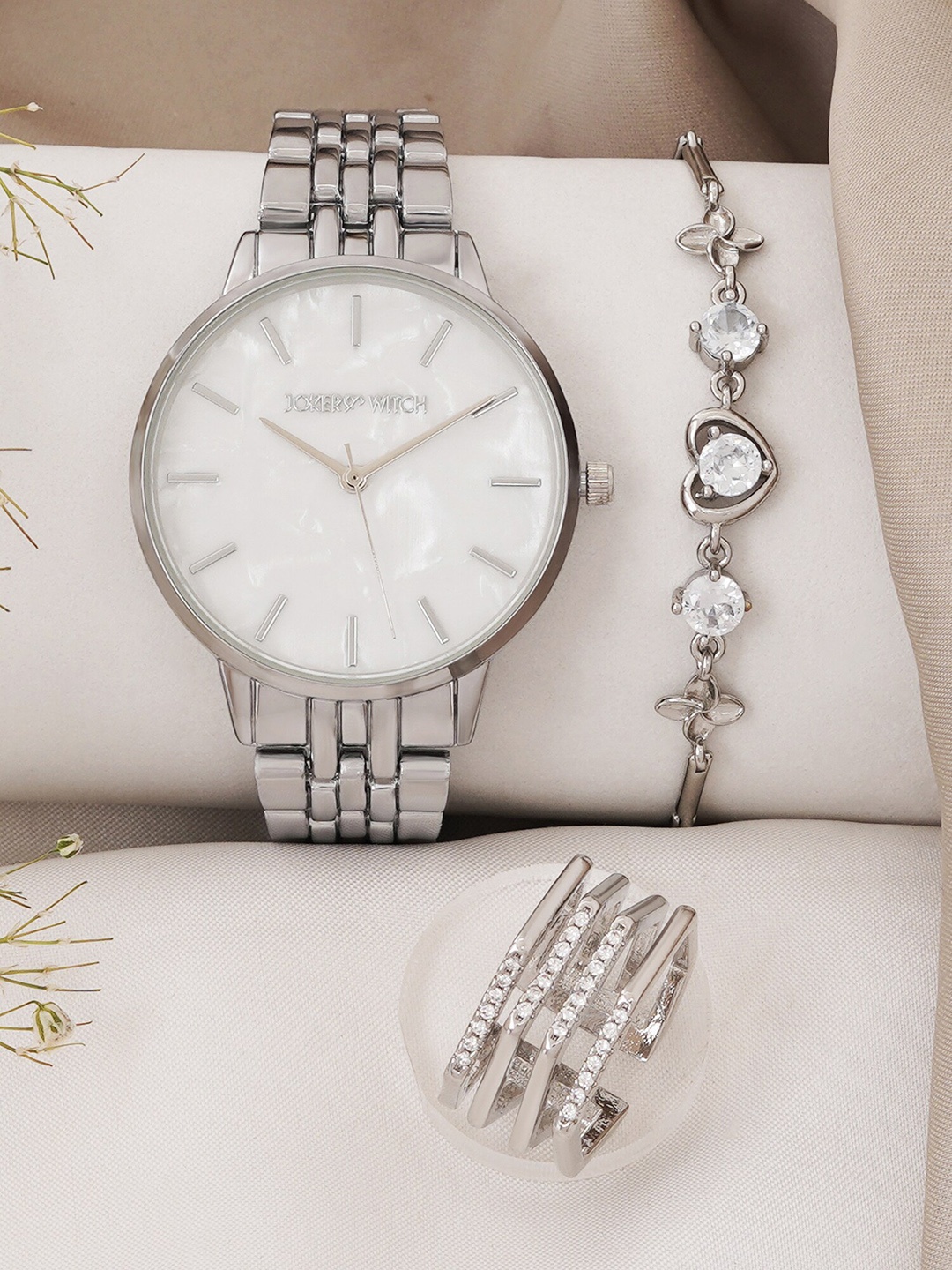 

JOKER & WITCH Caiden Love Triangle Women Watch Gift Set JWLT739, Silver