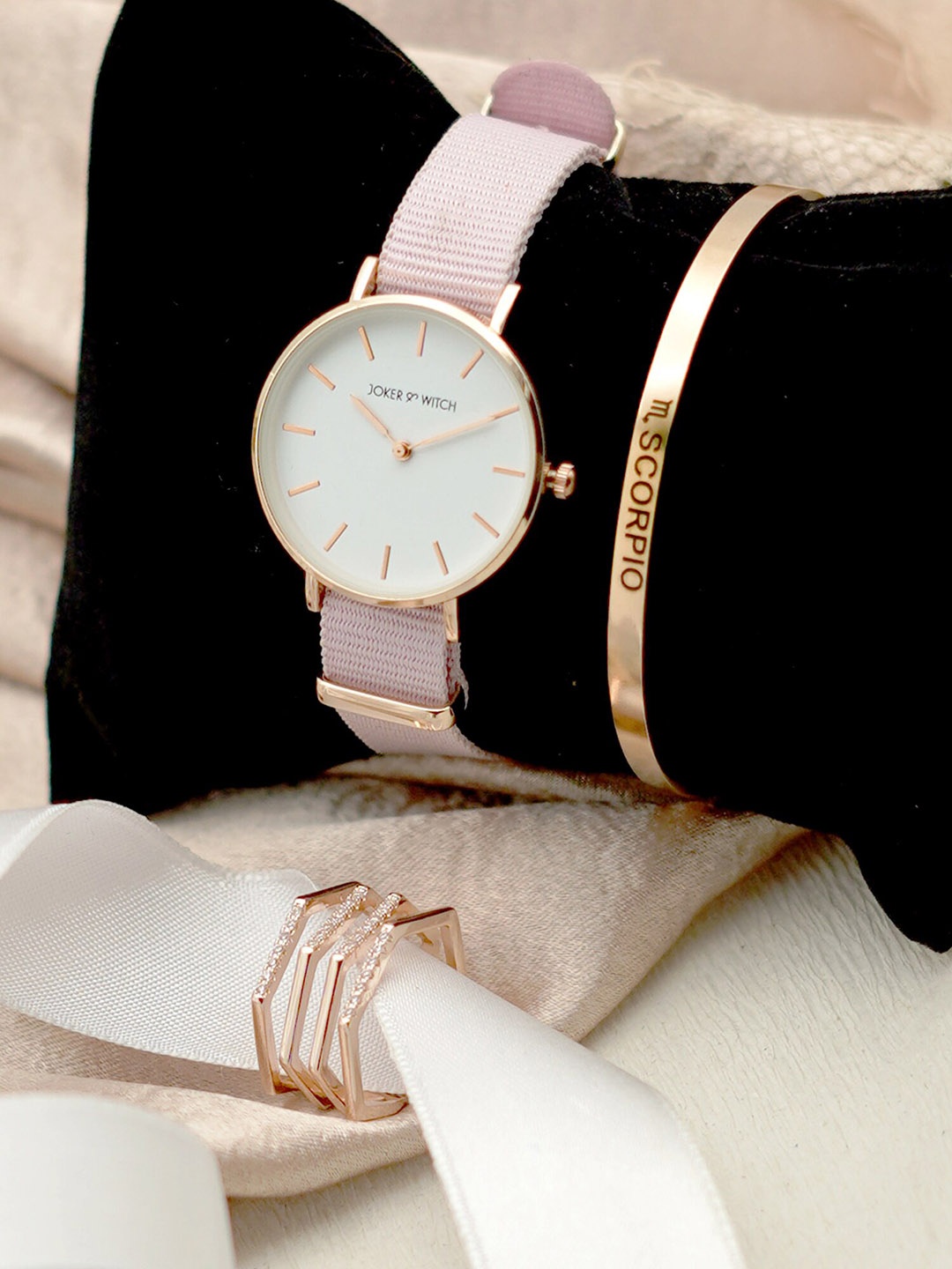 

JOKER & WITCH Women Sleek Blush Scorpio Love Triangle Watch Gift Set, Pink
