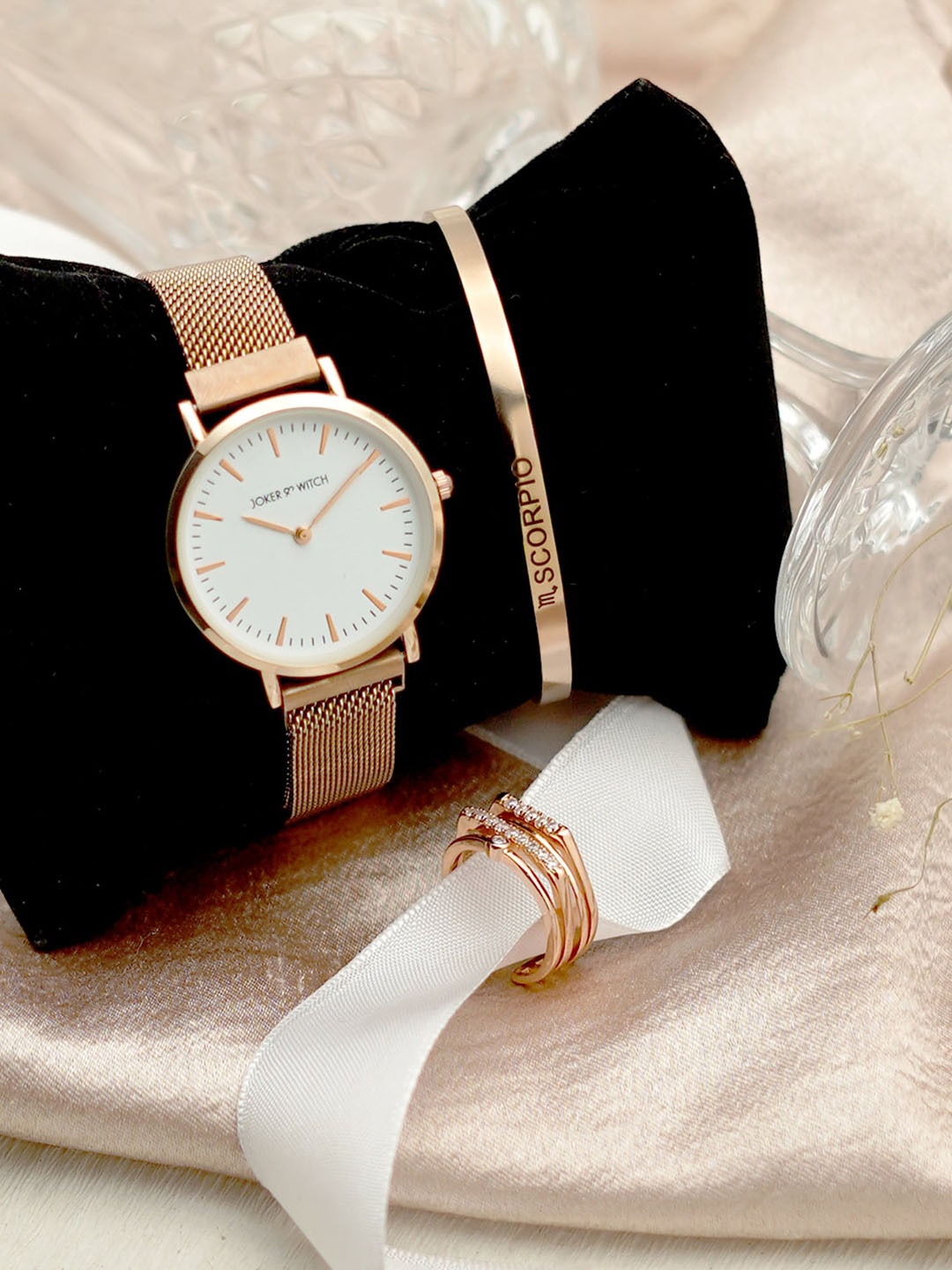 

JOKER & WITCH Women Melting Heart Scorpio Love Triangle Watch Gift Set, Rose gold